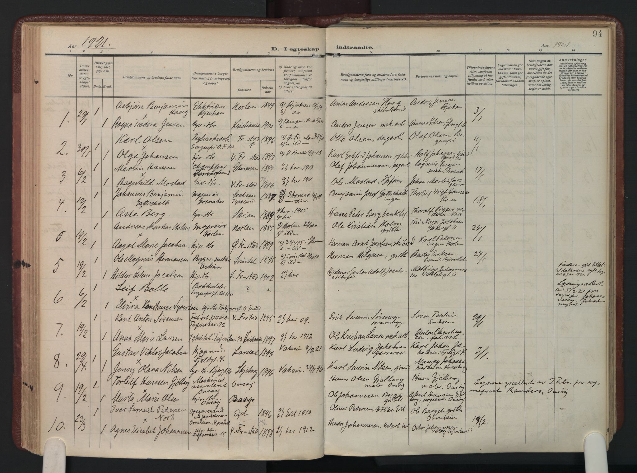 Fredrikstad domkirkes prestekontor Kirkebøker, AV/SAO-A-10906/F/Fa/L0009: Parish register (official) no. I 9, 1908-1946, p. 94