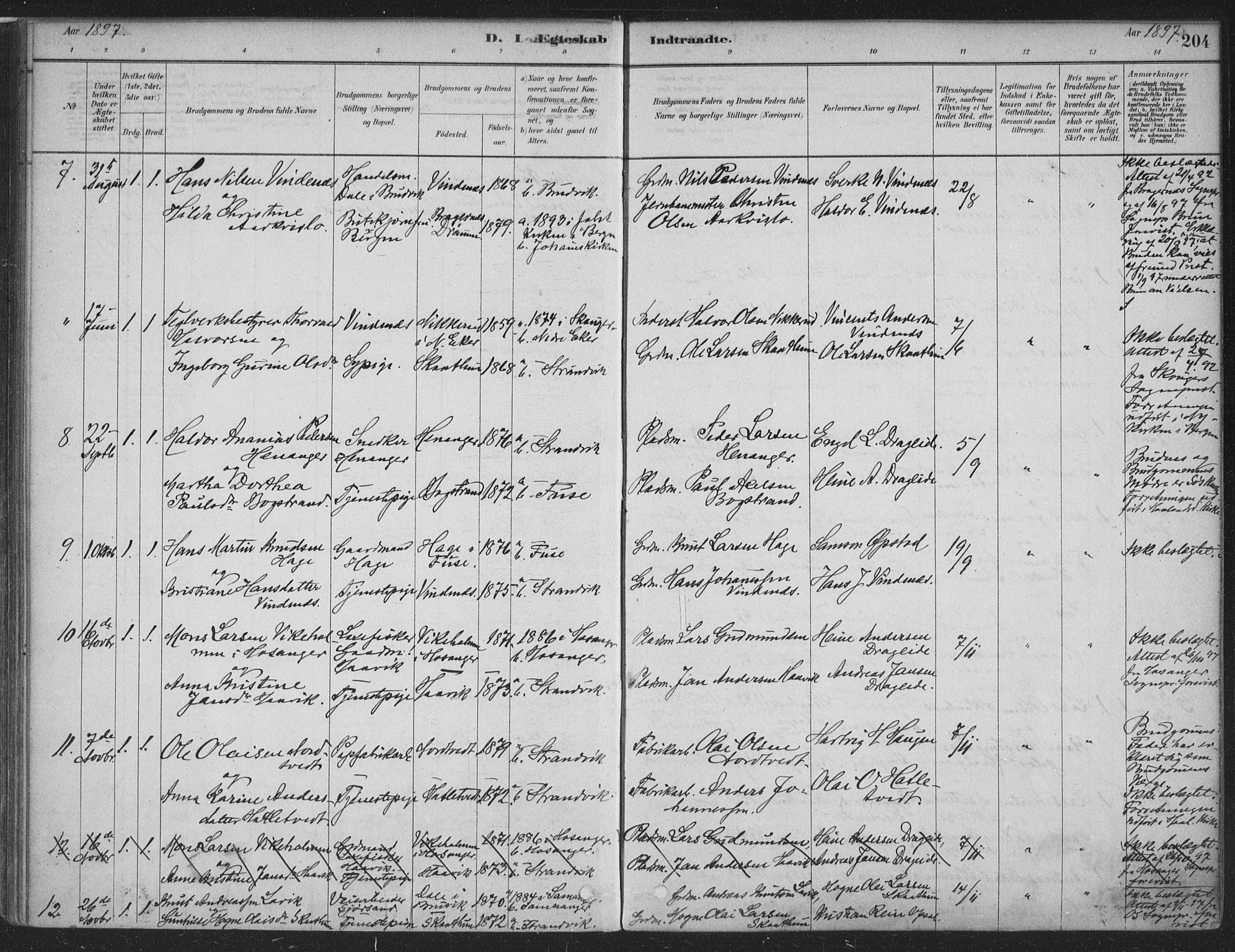 Fusa sokneprestembete, SAB/A-75401/H/Haa: Parish register (official) no. D 1, 1880-1938, p. 204