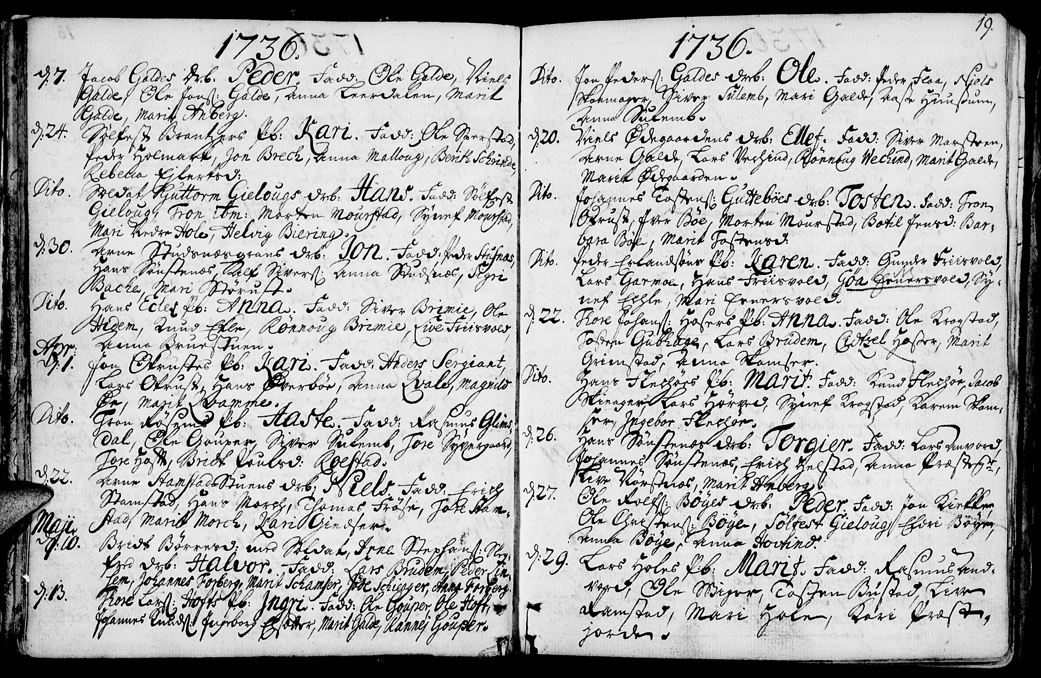 Lom prestekontor, SAH/PREST-070/K/L0001: Parish register (official) no. 1, 1733-1748, p. 19