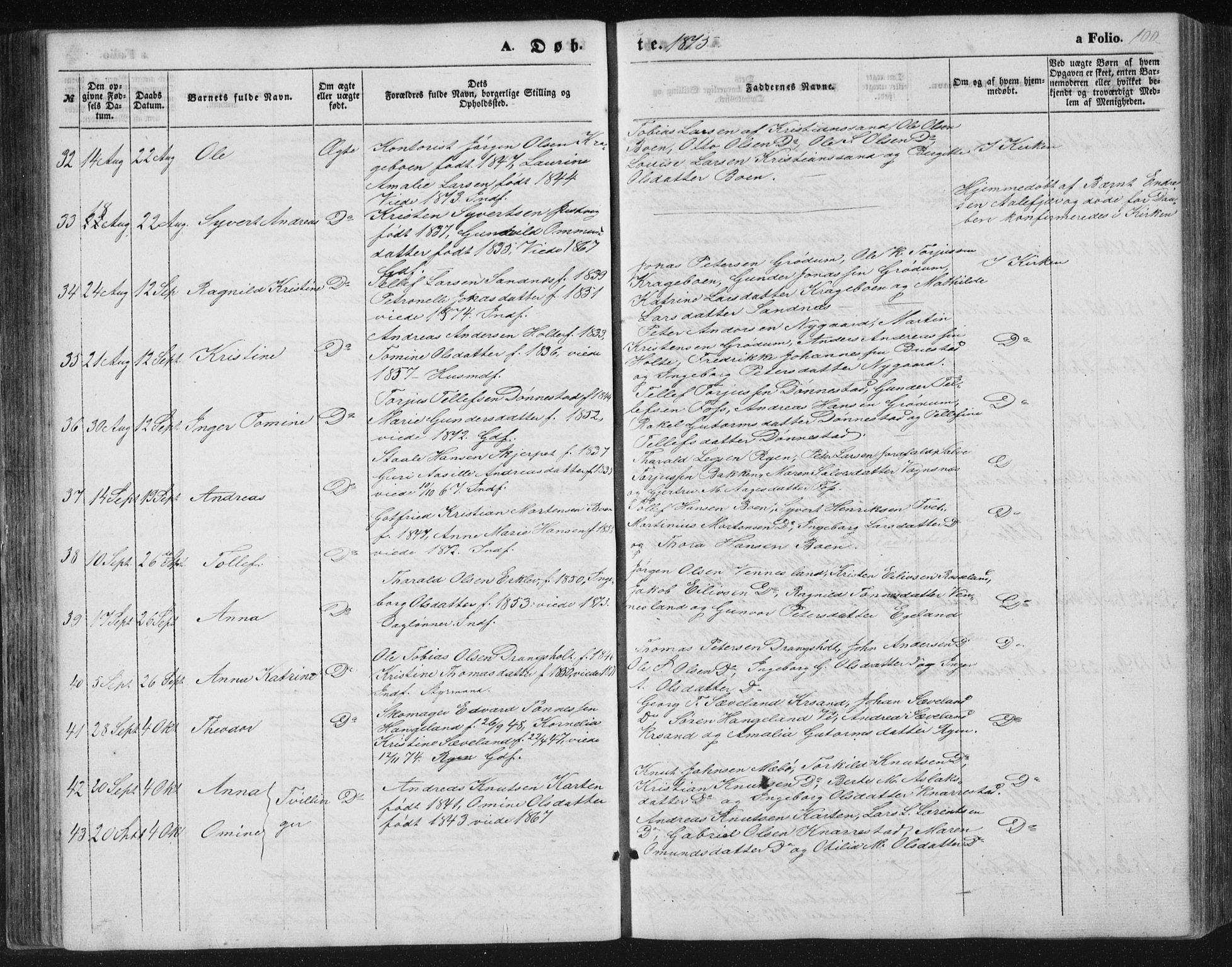 Tveit sokneprestkontor, AV/SAK-1111-0043/F/Fb/L0003: Parish register (copy) no. B 3, 1854-1886, p. 100