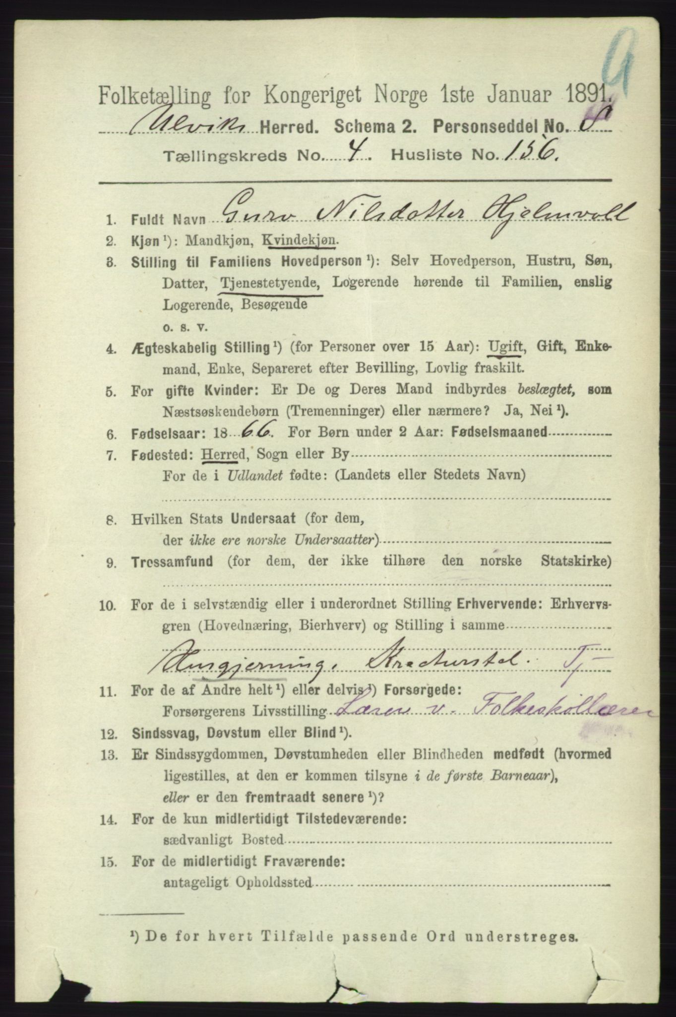 RA, 1891 census for 1233 Ulvik, 1891, p. 1320