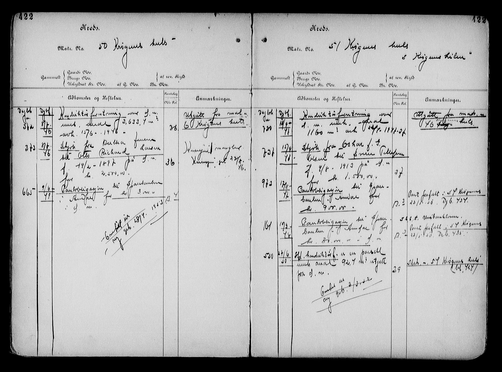 Arendal byfogd, AV/SAK-1222-0001/G/Ga/L0015: Mortgage register no. 13, 1860-1960, p. 422