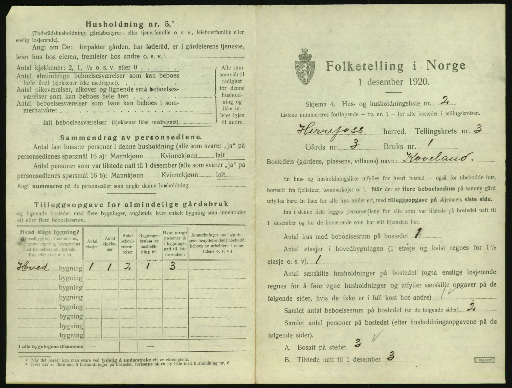 SAK, 1920 census for Herefoss, 1920, p. 94