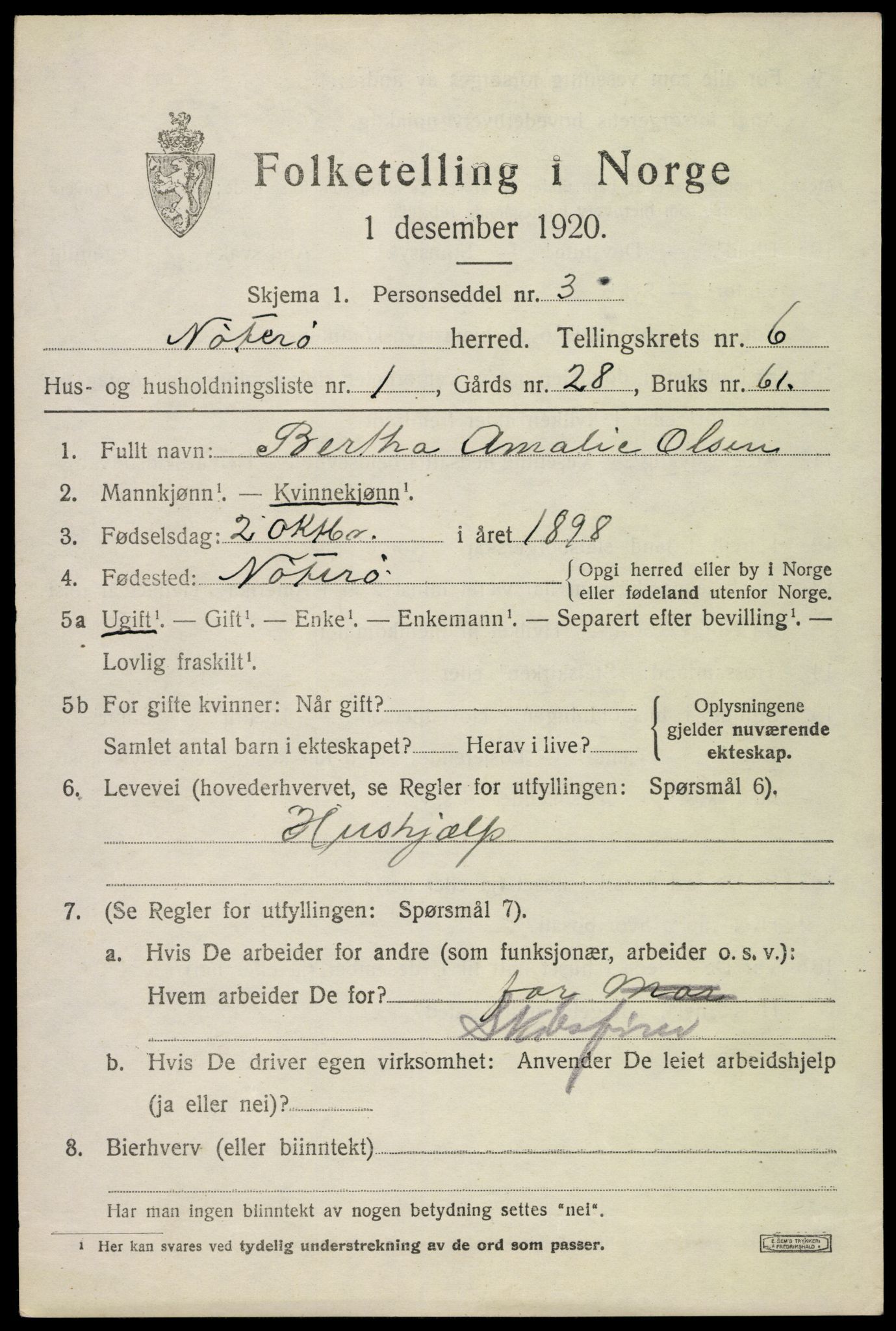 SAKO, 1920 census for Nøtterøy, 1920, p. 8437