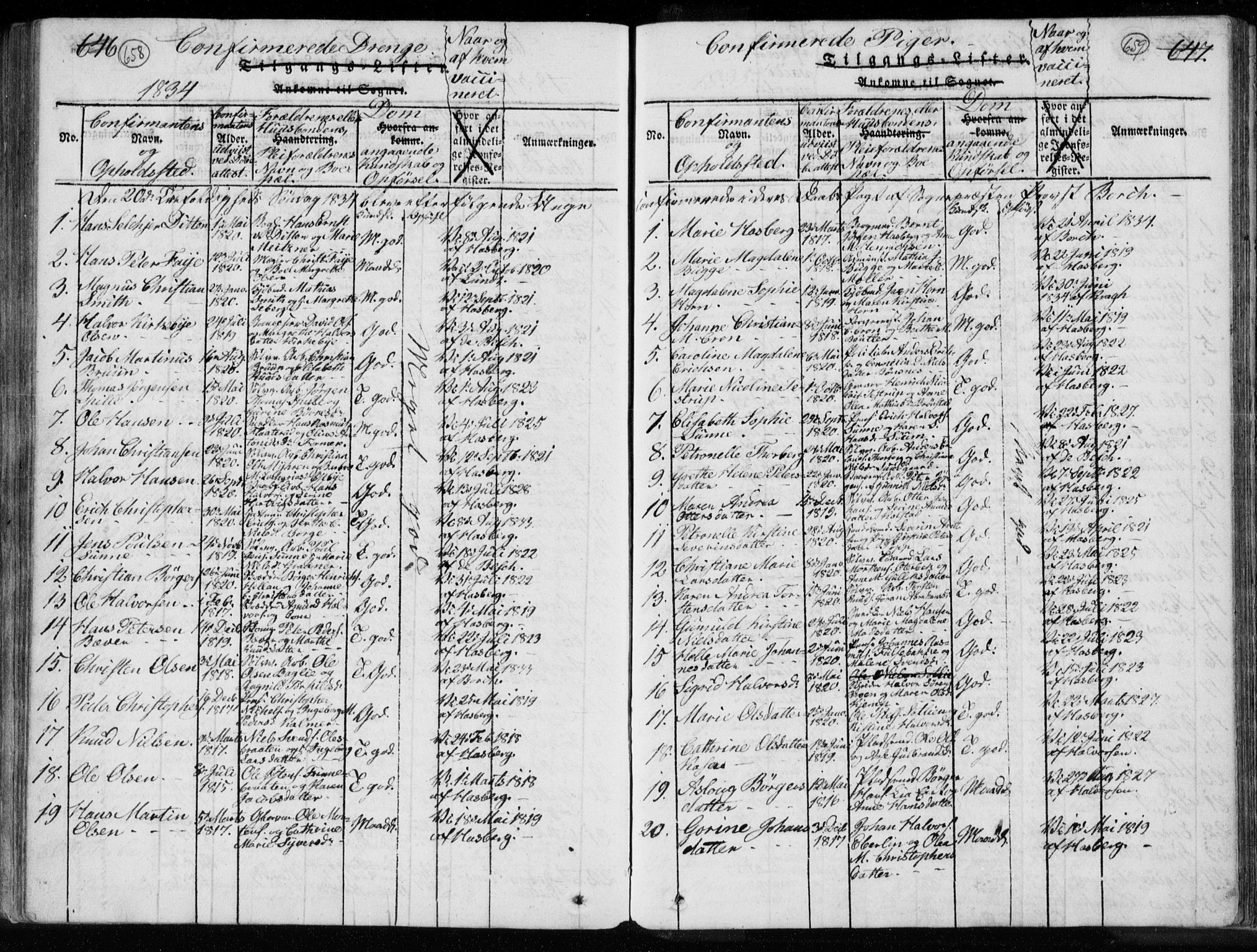 Kongsberg kirkebøker, SAKO/A-22/F/Fa/L0008: Parish register (official) no. I 8, 1816-1839, p. 658-659