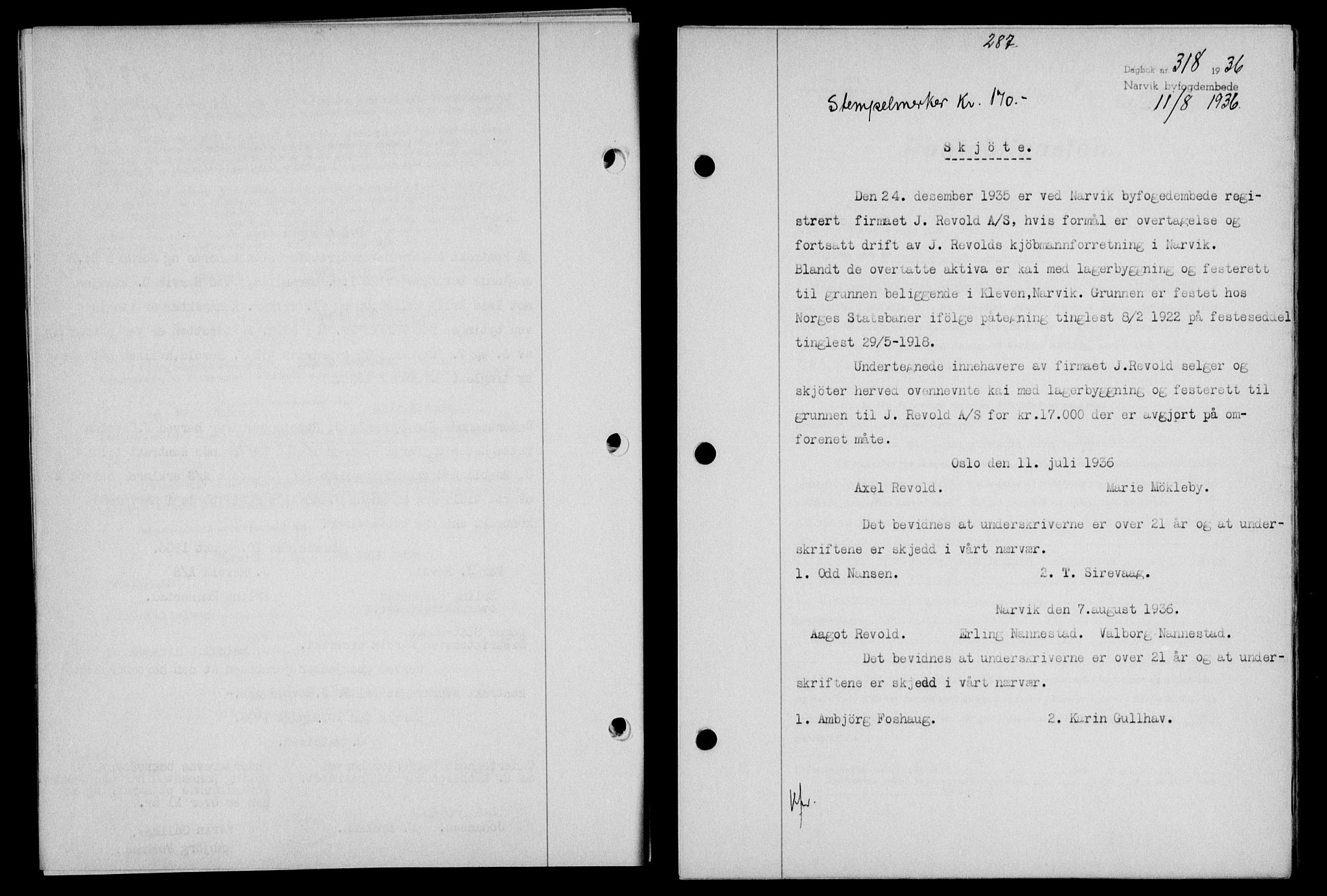 Narvik sorenskriveri, SAT/A-0002/1/2/2C/2Ca/L0011: Mortgage book no. 14, 1935-1937, Deed date: 11.08.1936