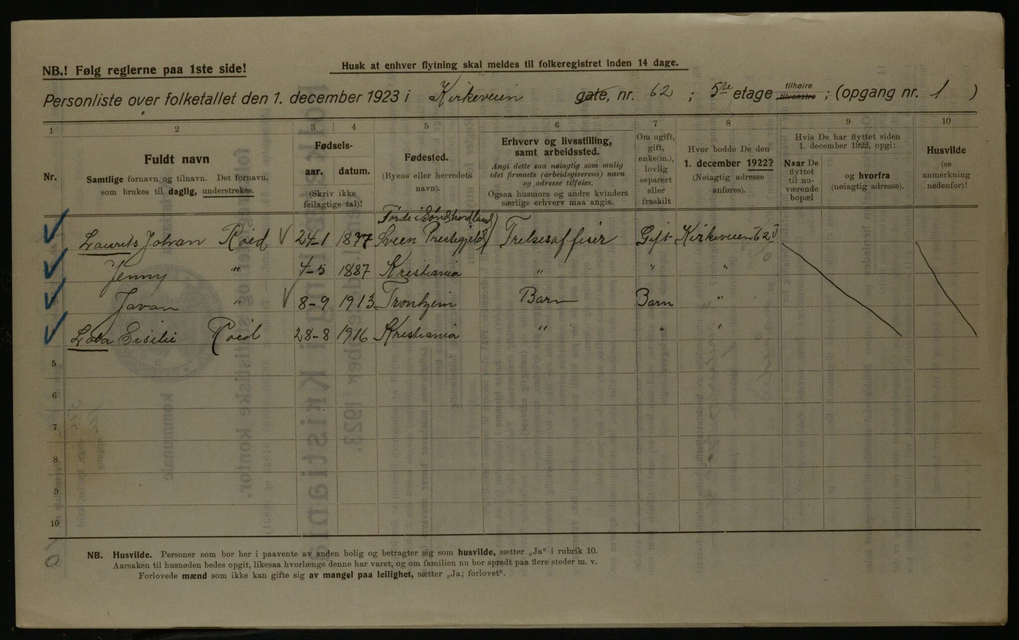 OBA, Municipal Census 1923 for Kristiania, 1923, p. 57040