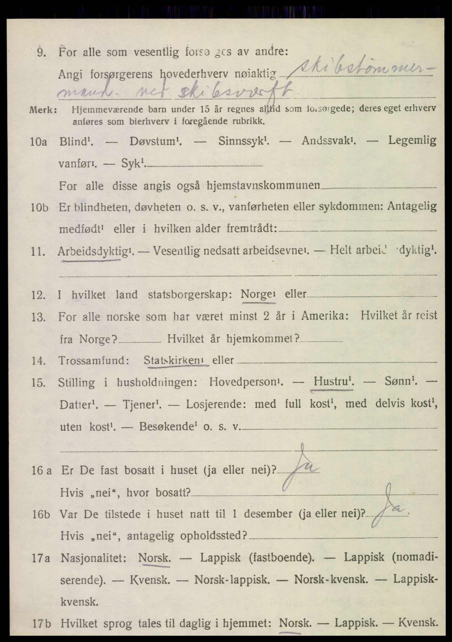 SAT, 1920 census for Stamnes, 1920, p. 1047