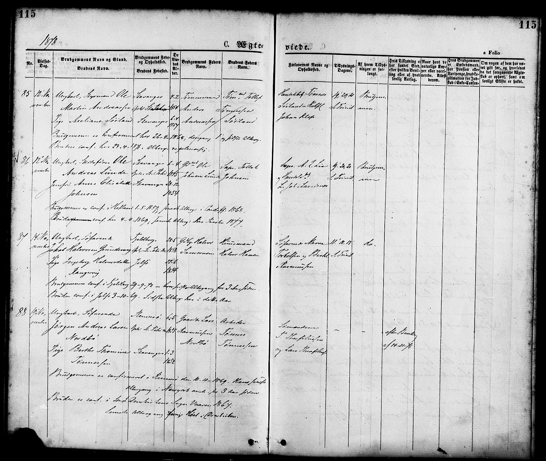 St. Petri sokneprestkontor, AV/SAST-A-101813/001/30/30BA/L0010: Parish register (official) no. A 10, 1869-1878, p. 115