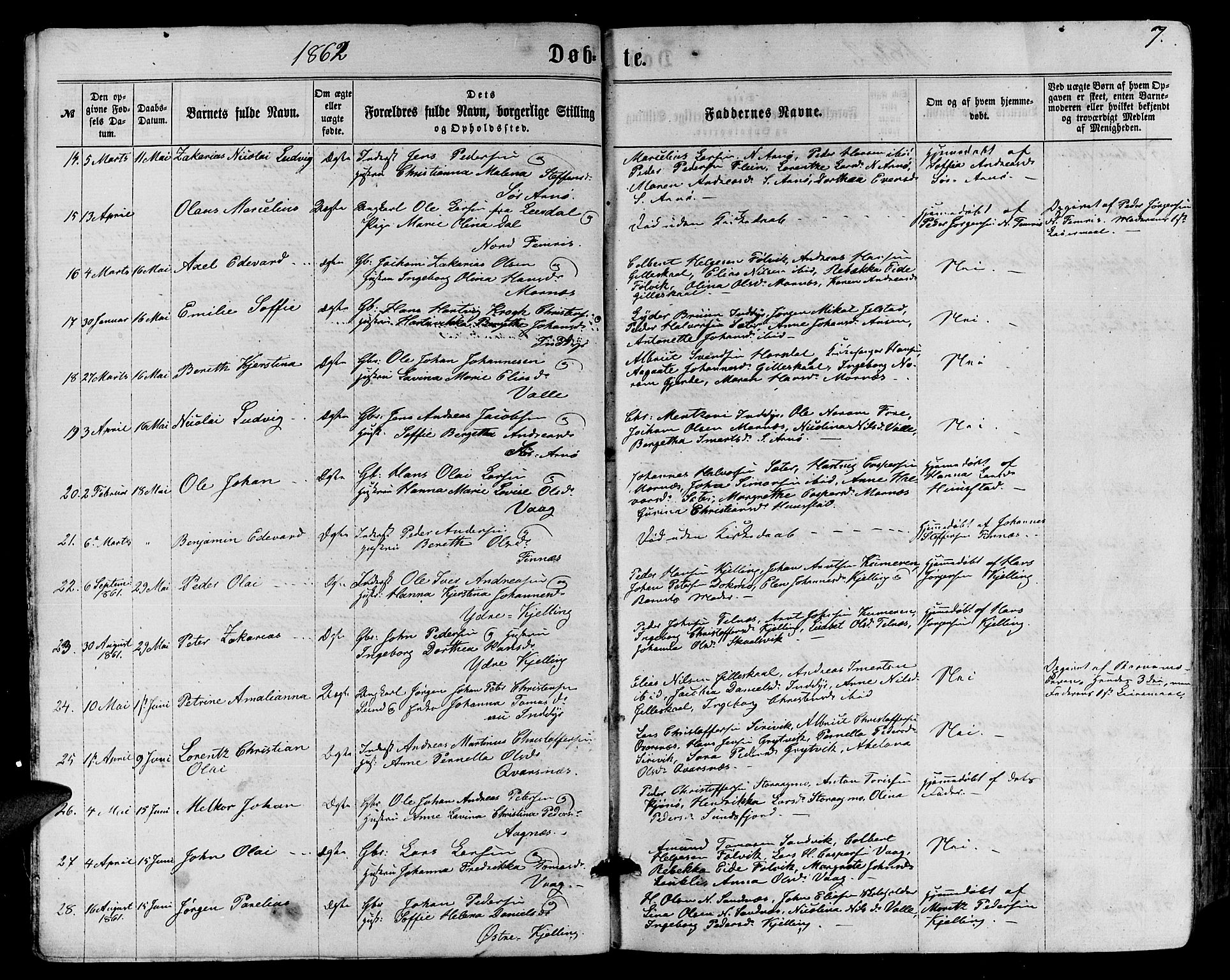 Ministerialprotokoller, klokkerbøker og fødselsregistre - Nordland, AV/SAT-A-1459/805/L0107: Parish register (copy) no. 805C03, 1862-1885, p. 7