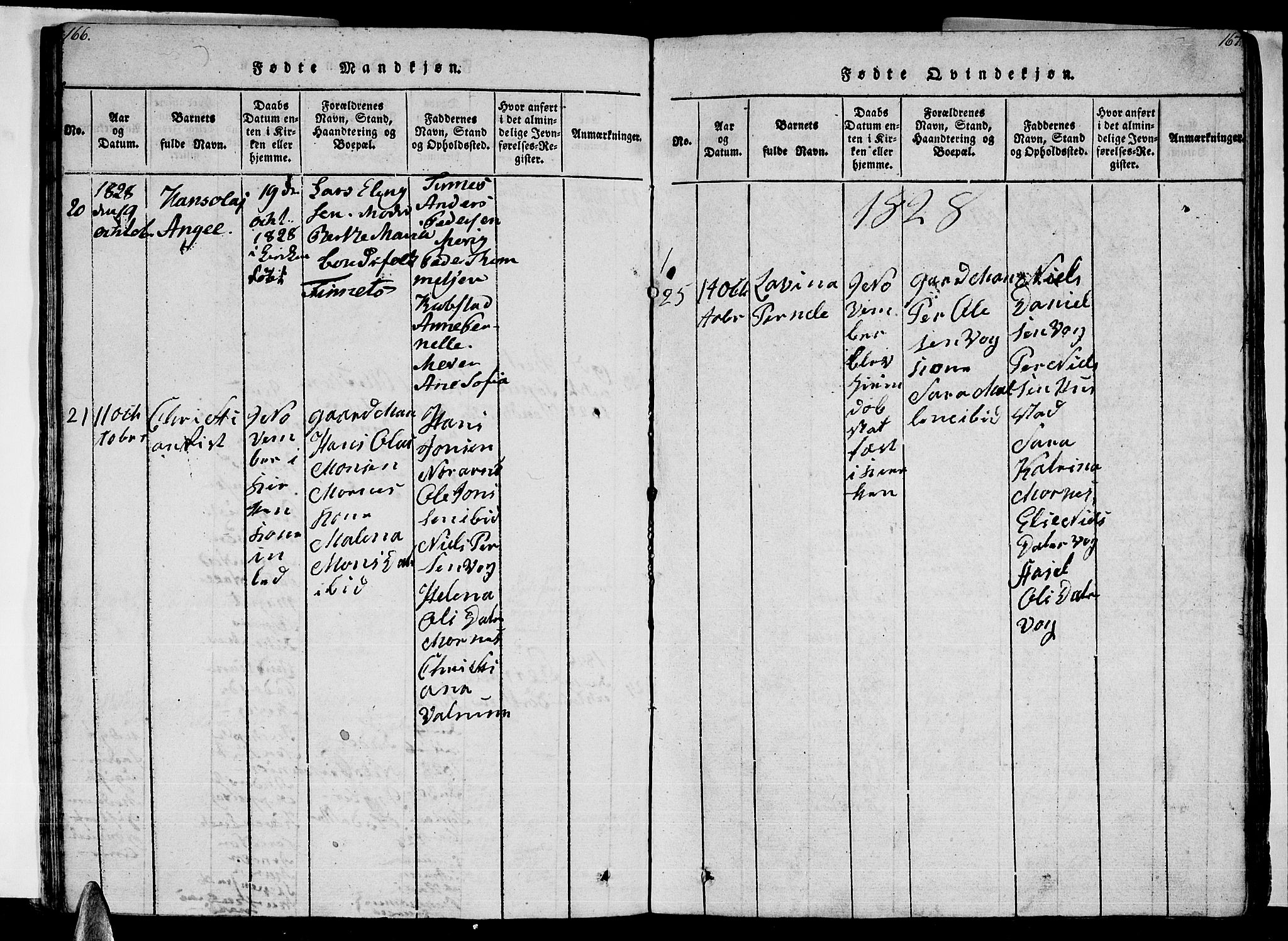 Ministerialprotokoller, klokkerbøker og fødselsregistre - Nordland, AV/SAT-A-1459/805/L0105: Parish register (copy) no. 805C01, 1820-1839, p. 166-167