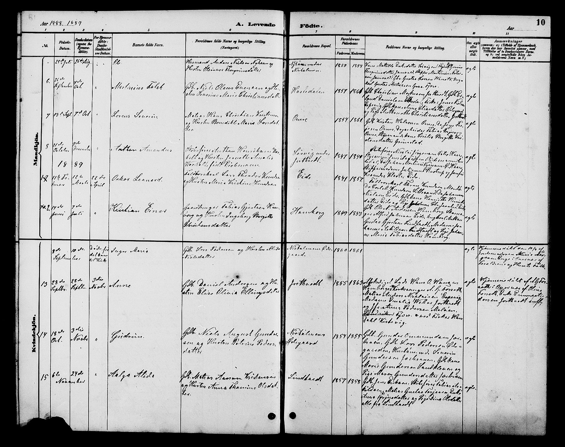 Hommedal sokneprestkontor, AV/SAK-1111-0023/F/Fb/Fba/L0004: Parish register (copy) no. B 4, 1885-1908, p. 10