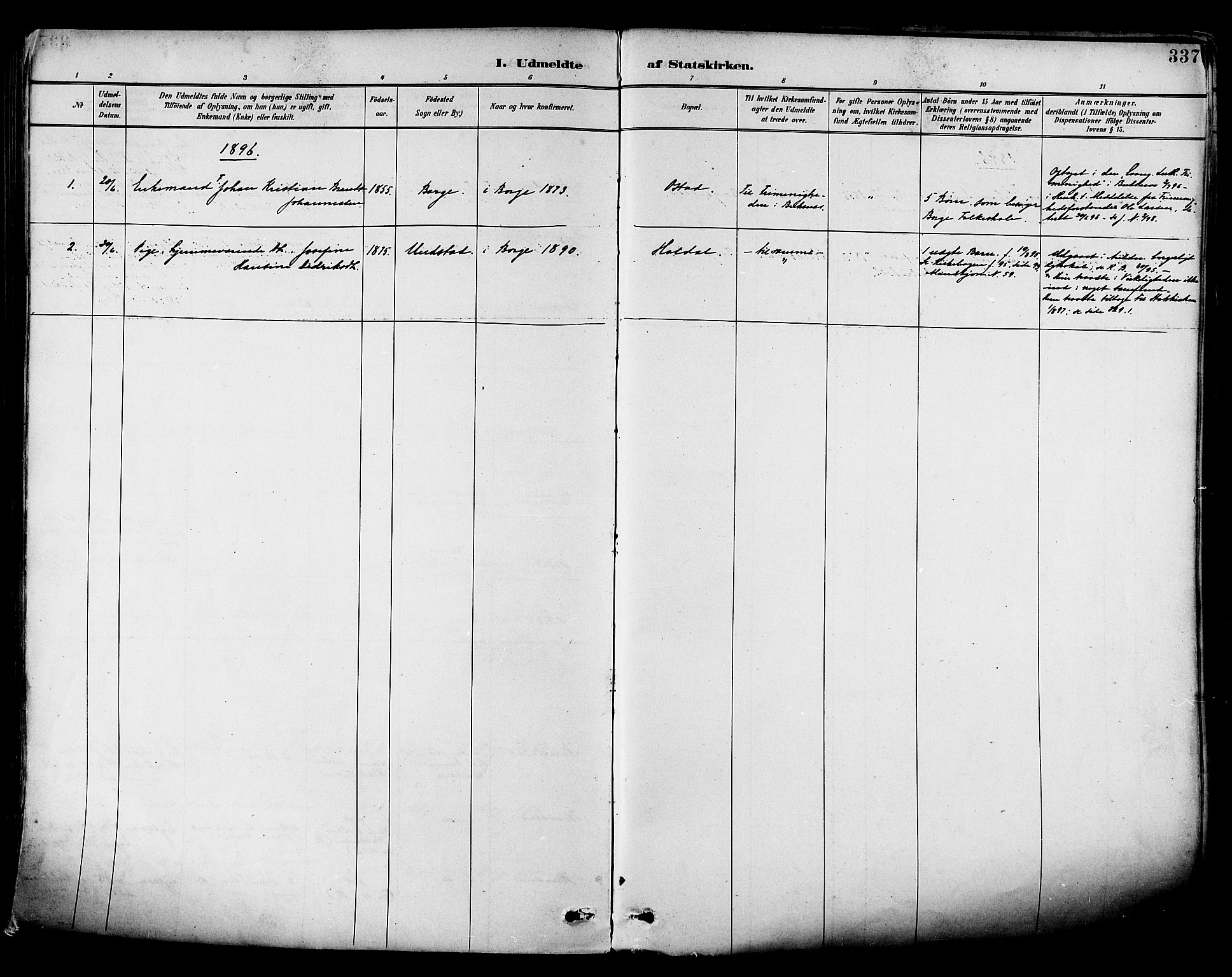 Ministerialprotokoller, klokkerbøker og fødselsregistre - Nordland, SAT/A-1459/880/L1133: Parish register (official) no. 880A07, 1888-1898, p. 337