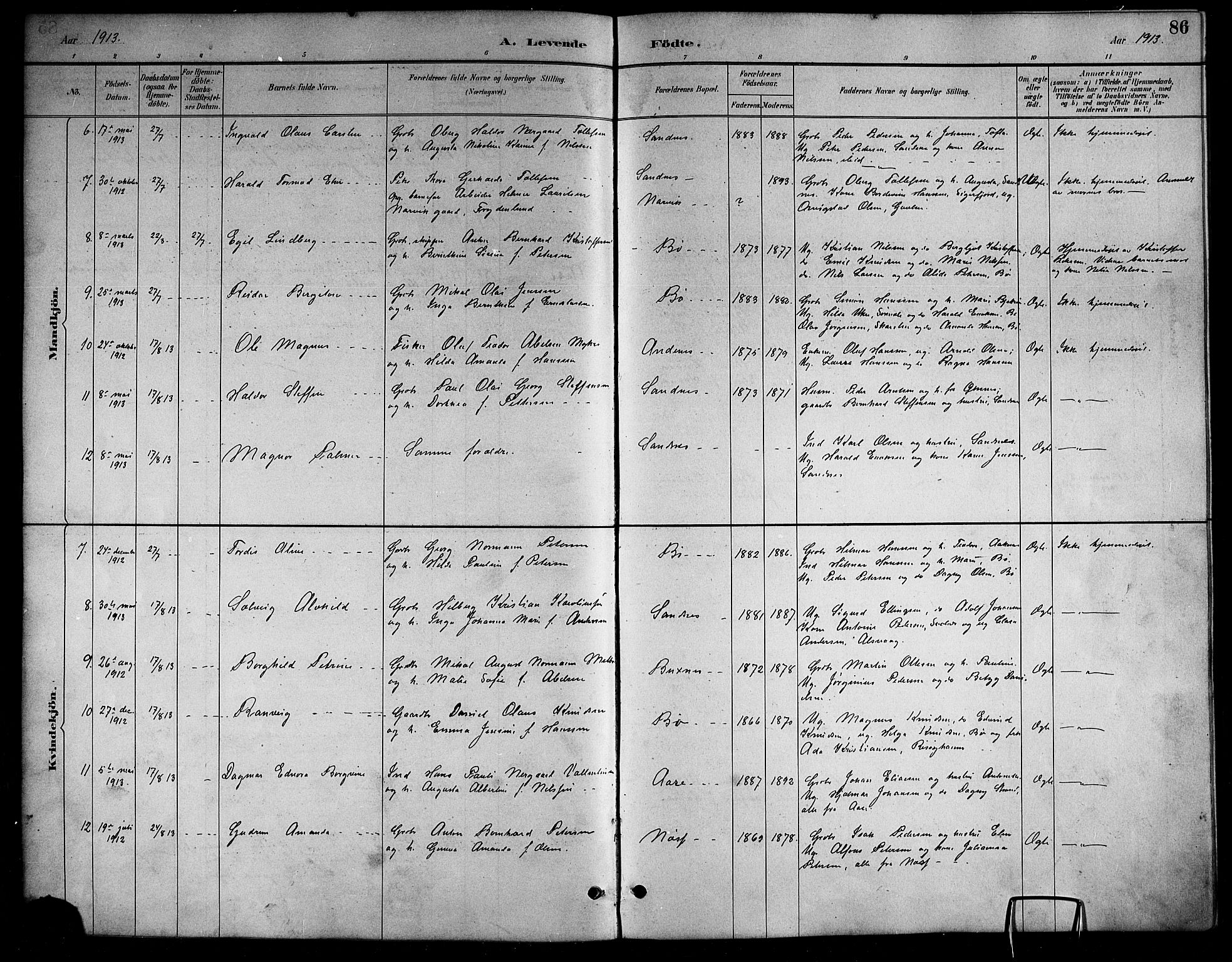 Ministerialprotokoller, klokkerbøker og fødselsregistre - Nordland, AV/SAT-A-1459/898/L1427: Parish register (copy) no. 898C02, 1887-1917, p. 86