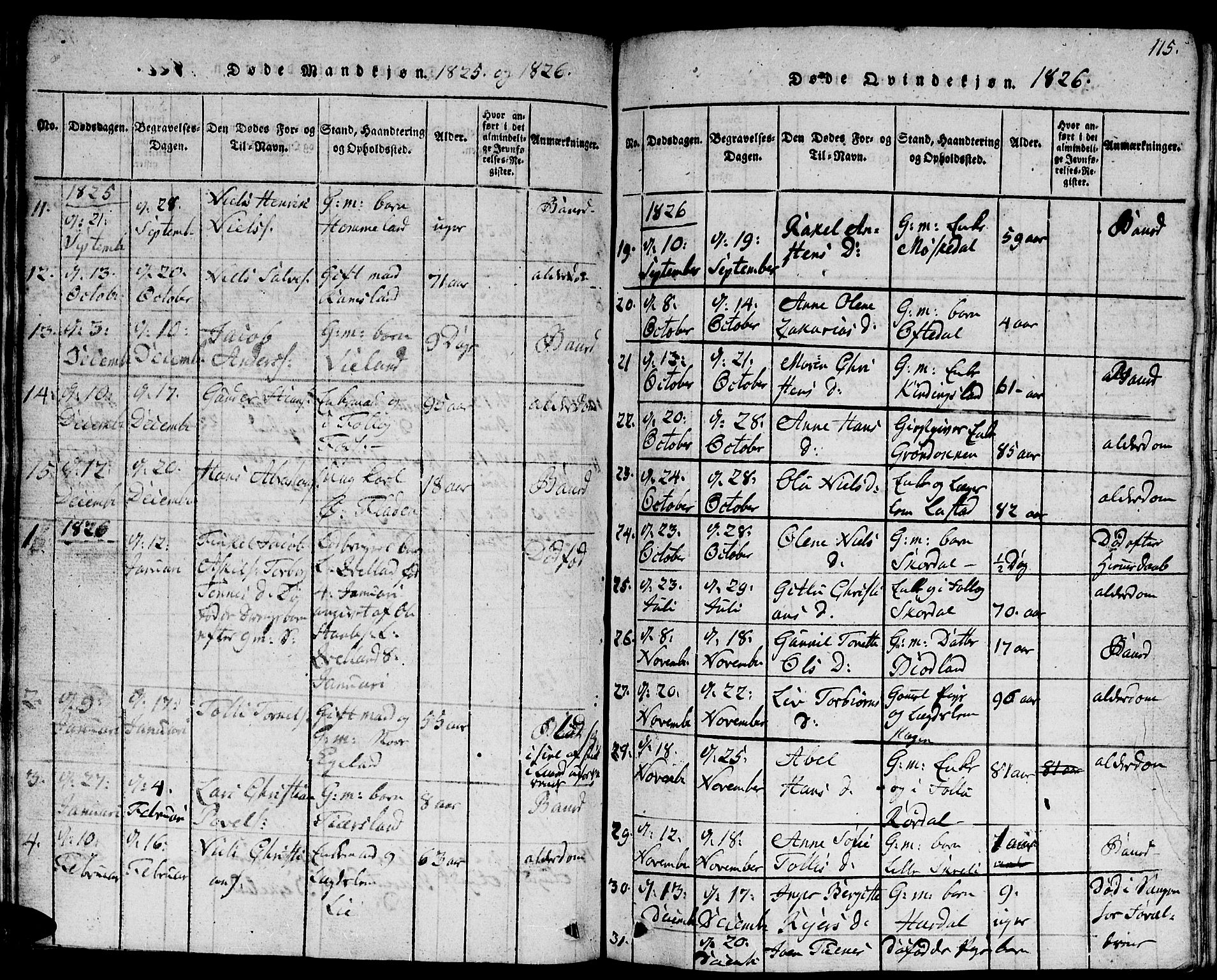 Lyngdal sokneprestkontor, AV/SAK-1111-0029/F/Fb/Fbc/L0001: Parish register (copy) no. B 1, 1815-1844, p. 115