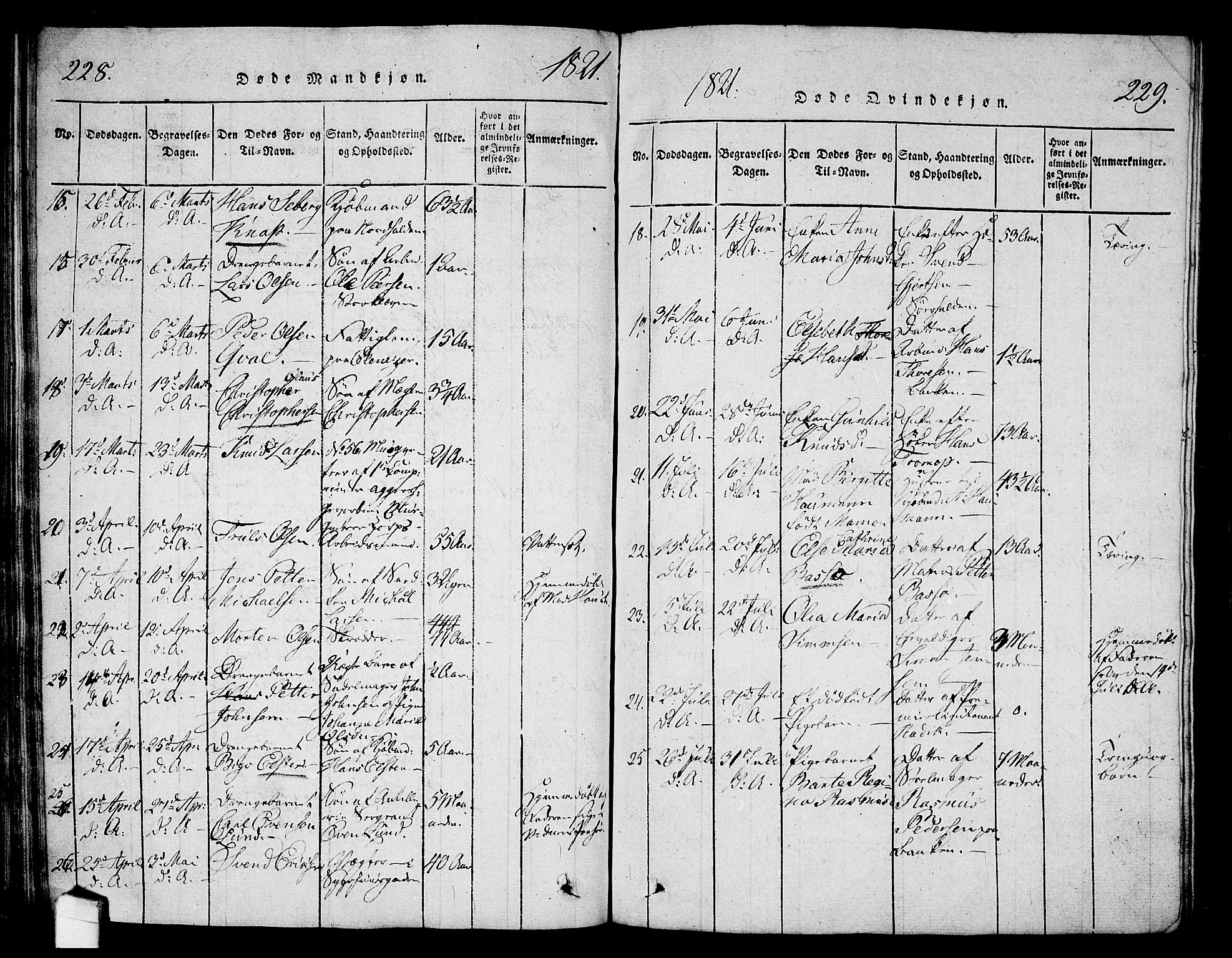 Halden prestekontor Kirkebøker, AV/SAO-A-10909/G/Ga/L0001: Parish register (copy) no. 1, 1815-1833, p. 228-229