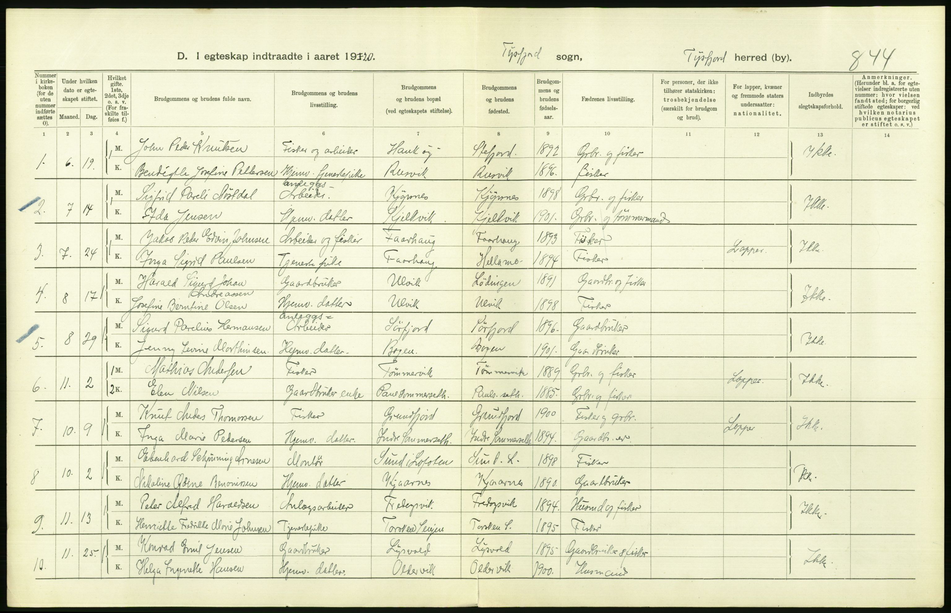 Statistisk sentralbyrå, Sosiodemografiske emner, Befolkning, RA/S-2228/D/Df/Dfb/Dfbj/L0057: Nordland fylke: Gifte, dødfødte. Bygder og byer., 1920, p. 190