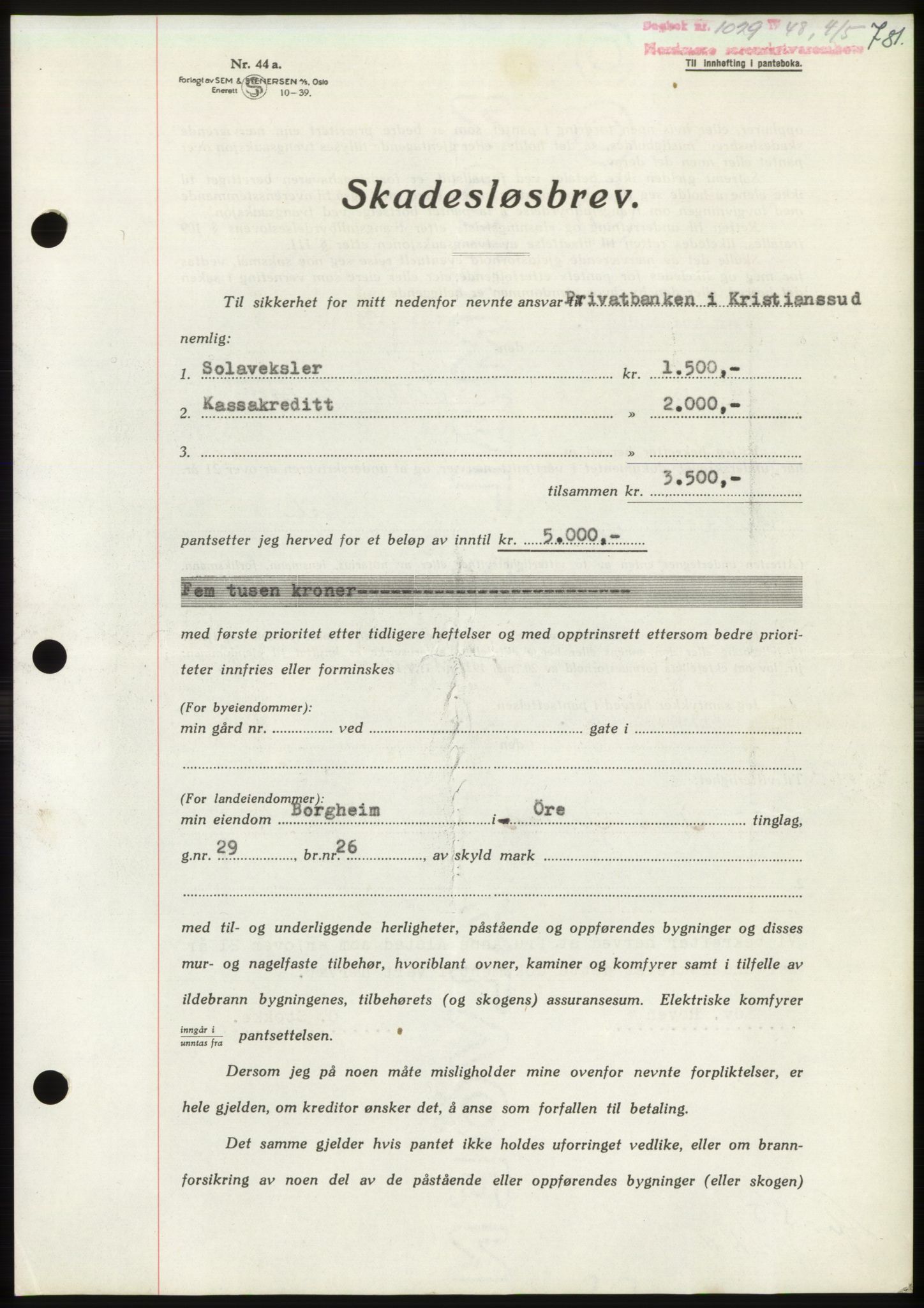 Nordmøre sorenskriveri, AV/SAT-A-4132/1/2/2Ca: Mortgage book no. B98, 1948-1948, Diary no: : 1029/1948