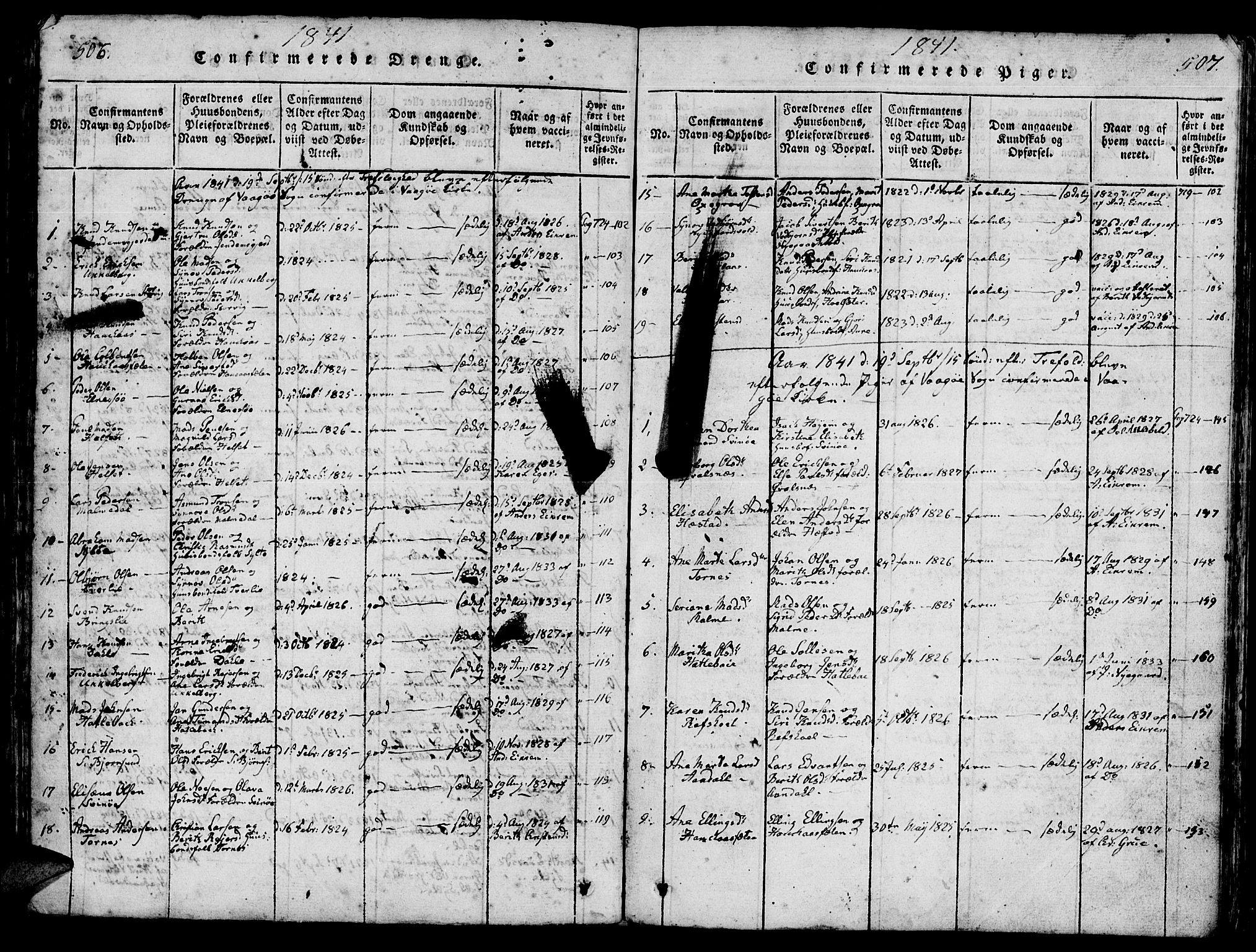 Ministerialprotokoller, klokkerbøker og fødselsregistre - Møre og Romsdal, SAT/A-1454/565/L0747: Parish register (official) no. 565A01, 1817-1844, p. 506-507