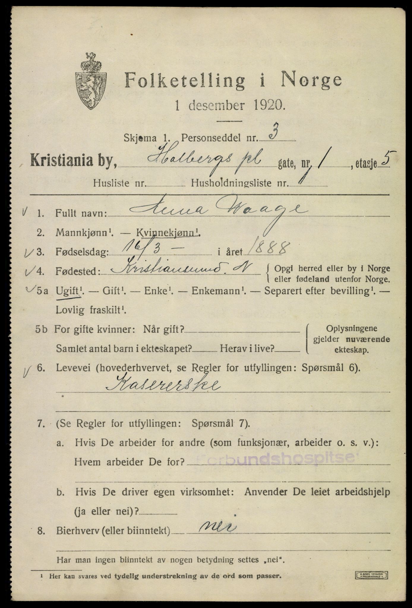 SAO, 1920 census for Kristiania, 1920, p. 295537