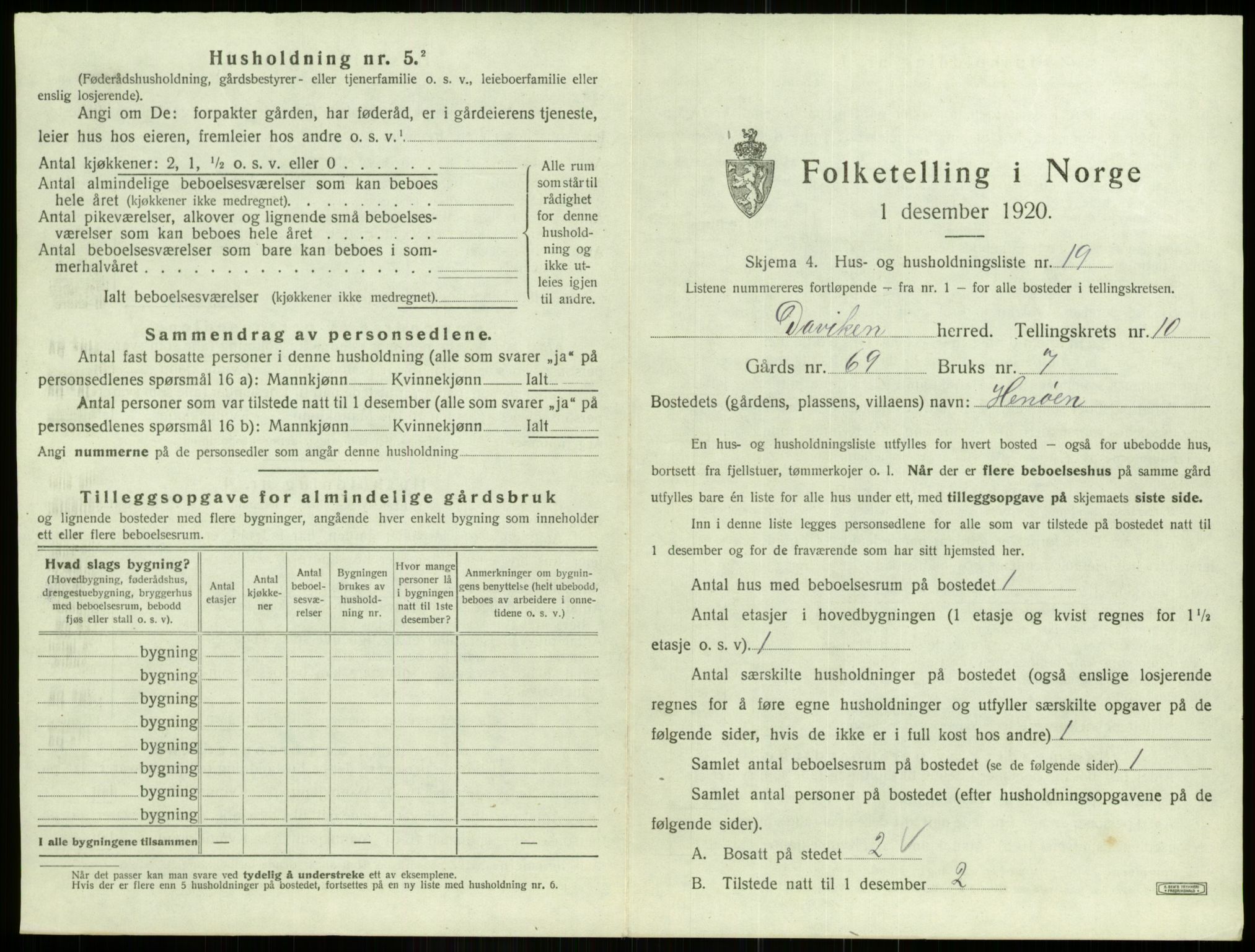 SAB, 1920 census for Davik, 1920, p. 727