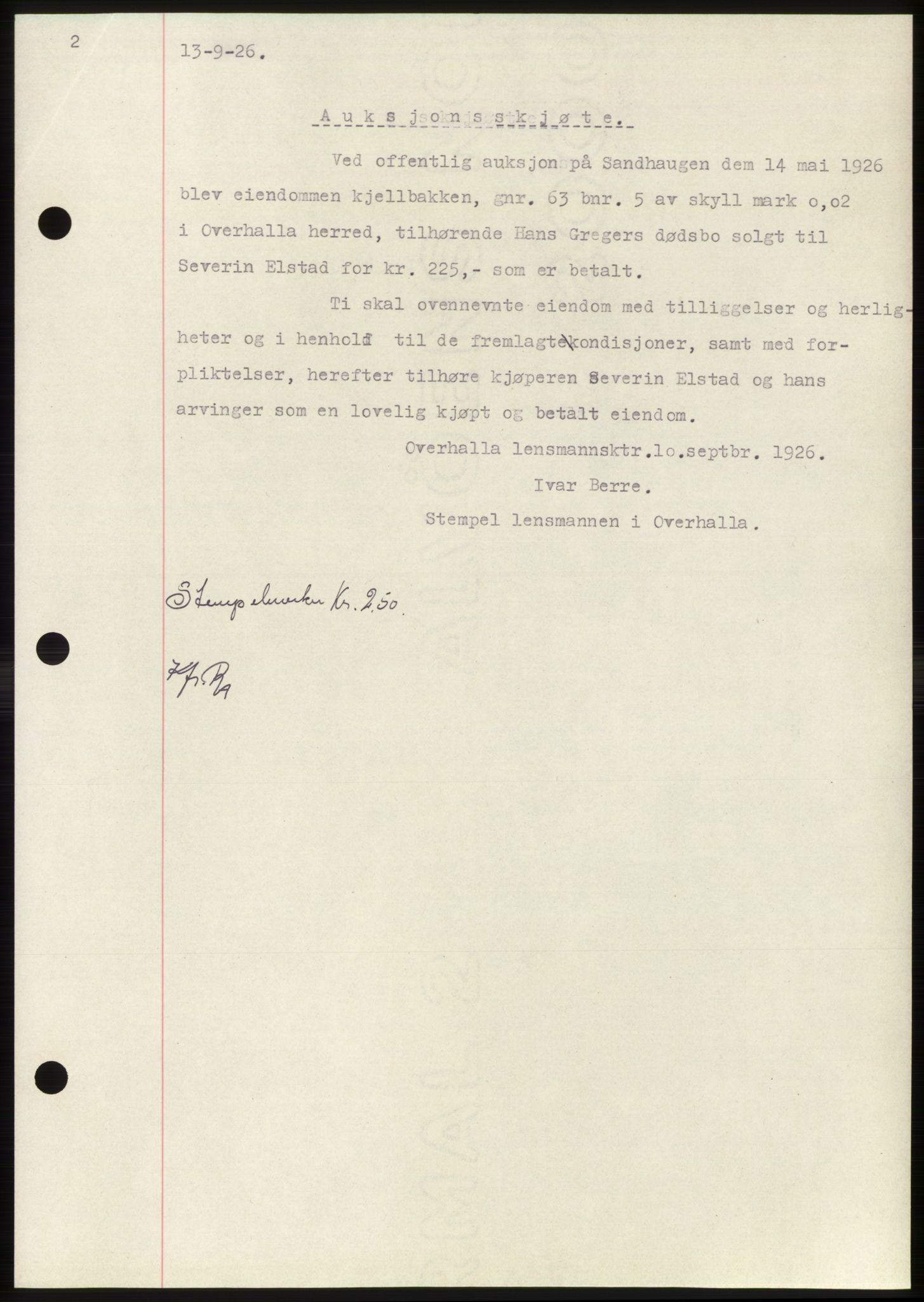 Namdal sorenskriveri, AV/SAT-A-4133/1/2/2C: Mortgage book no. -, 1926-1930, Deed date: 13.09.1926