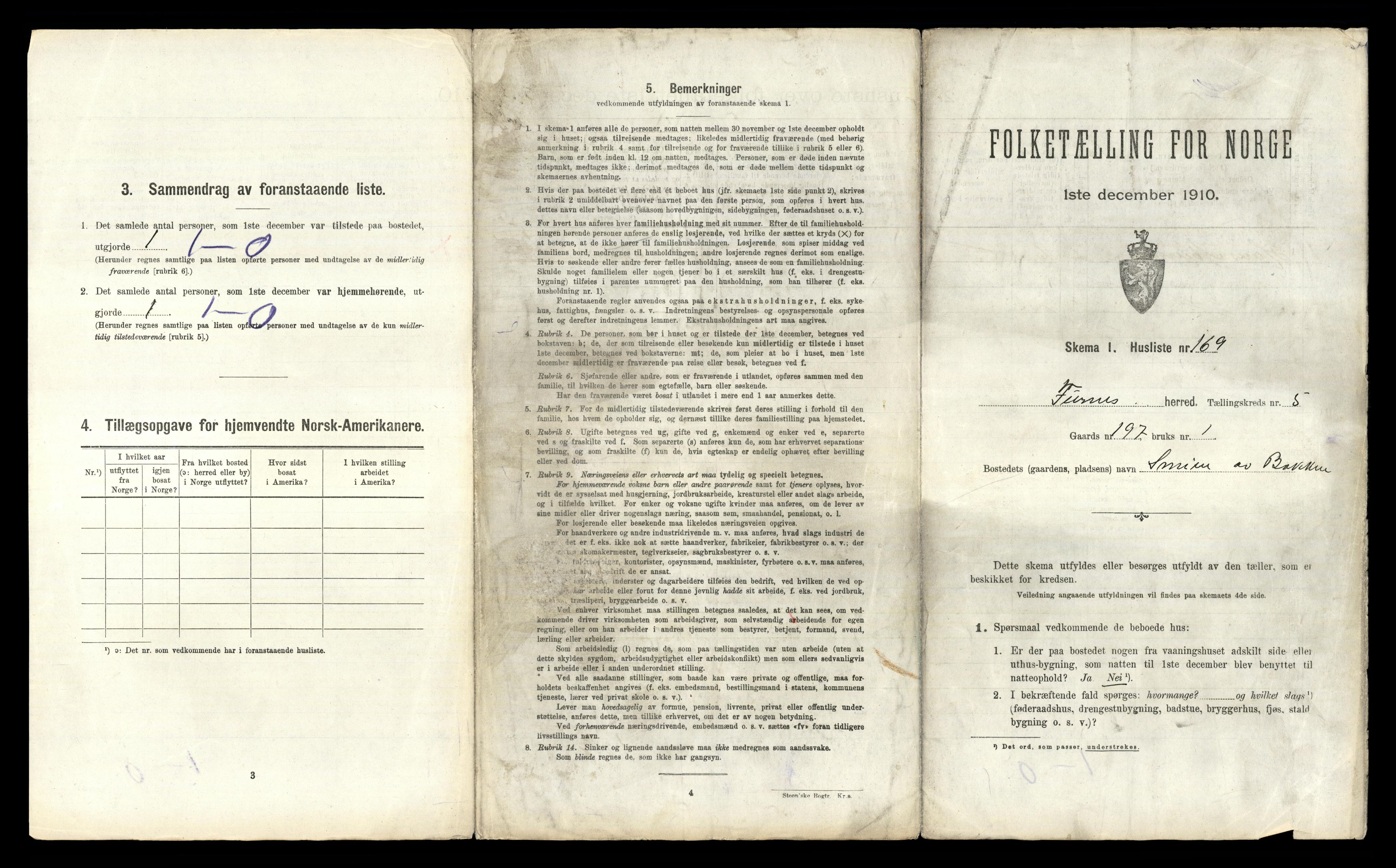 RA, 1910 census for Furnes, 1910, p. 1292