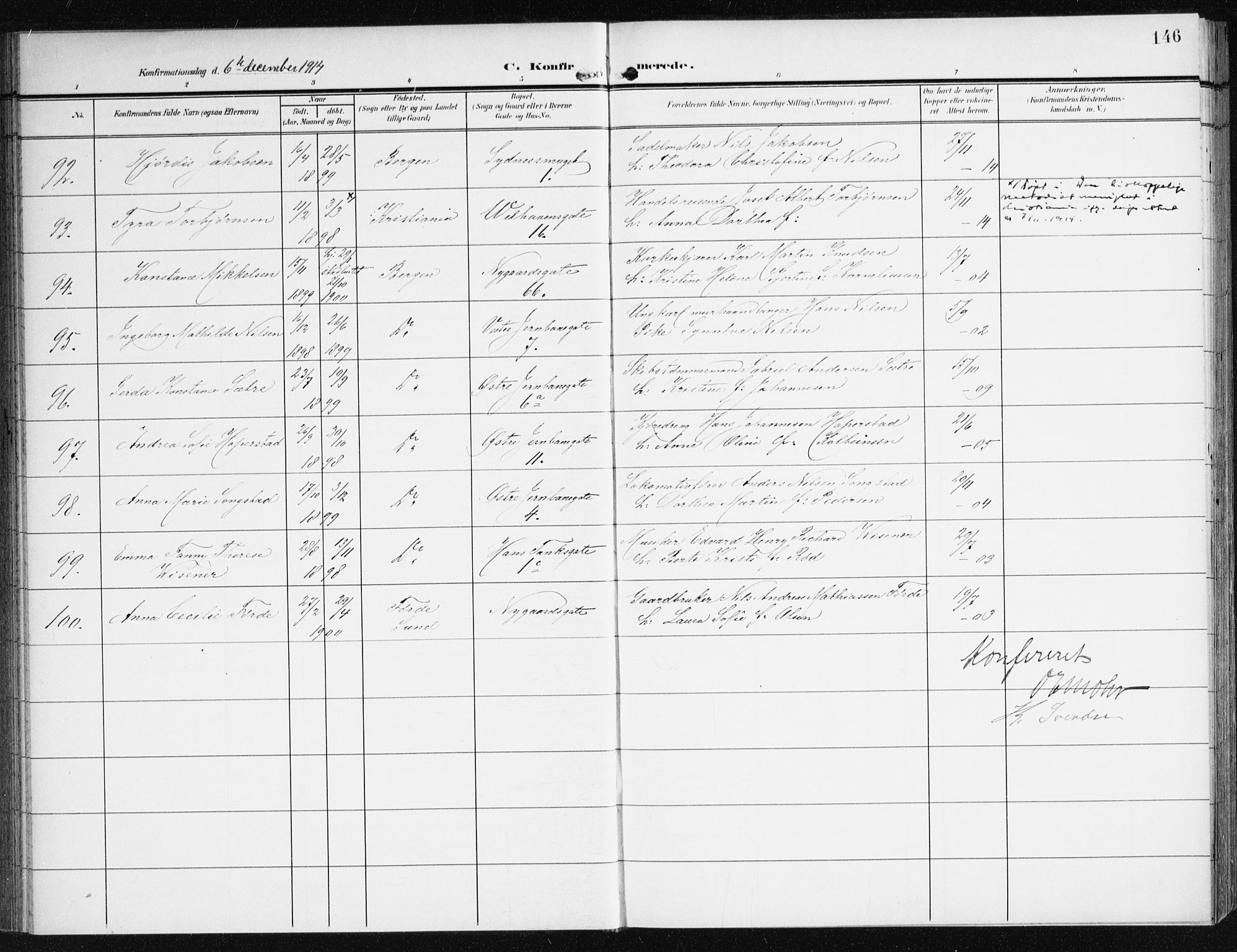 Johanneskirken sokneprestembete, AV/SAB-A-76001/H/Haa/L0009: Parish register (official) no. C 2, 1907-1924, p. 146