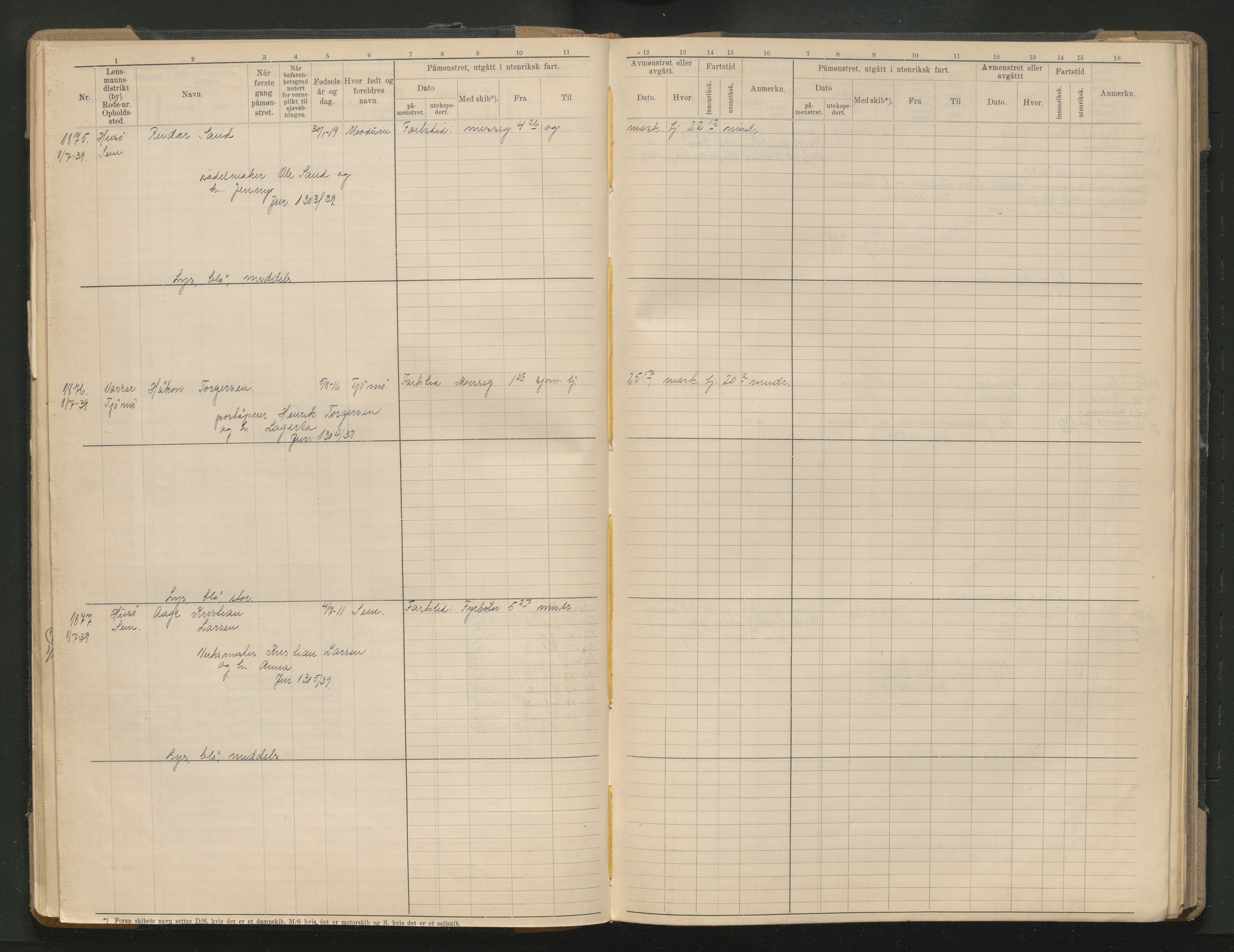 Tønsberg innrulleringskontor, AV/SAKO-A-786/F/Fe/L0006: Maskinist- og fyrbøterrulle Patent nr. 1735-1999, 101-321, 1937-1948