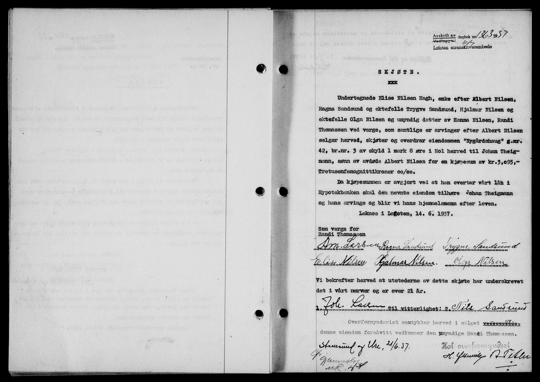 Lofoten sorenskriveri, SAT/A-0017/1/2/2C/L0002a: Mortgage book no. 2a, 1937-1937, Diary no: : 1363/1937