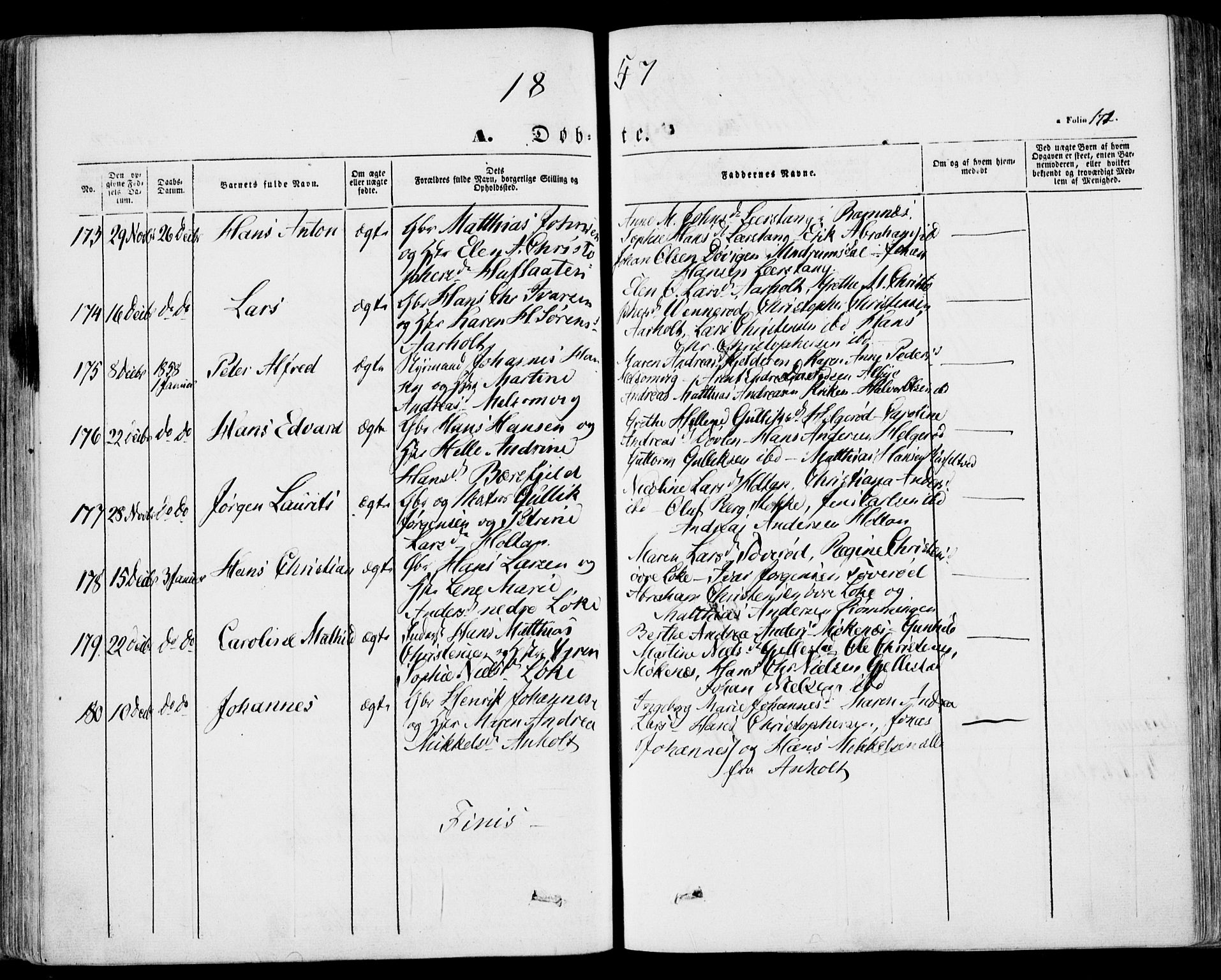 Stokke kirkebøker, AV/SAKO-A-320/F/Fa/L0007: Parish register (official) no. I 7, 1844-1857, p. 171