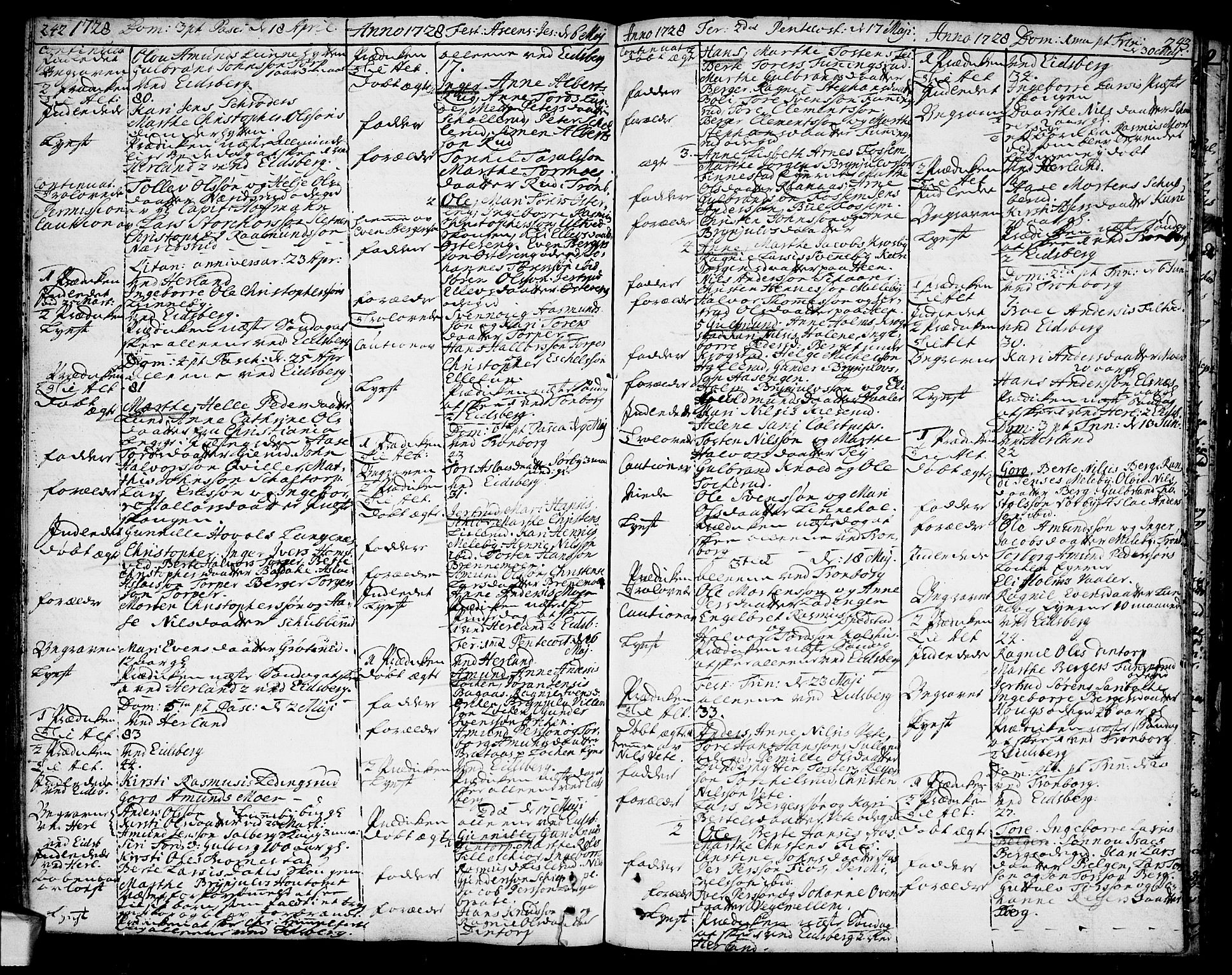 Eidsberg prestekontor Kirkebøker, AV/SAO-A-10905/F/Fa/L0001: Parish register (official) no. I 1, 1710-1730, p. 242-243