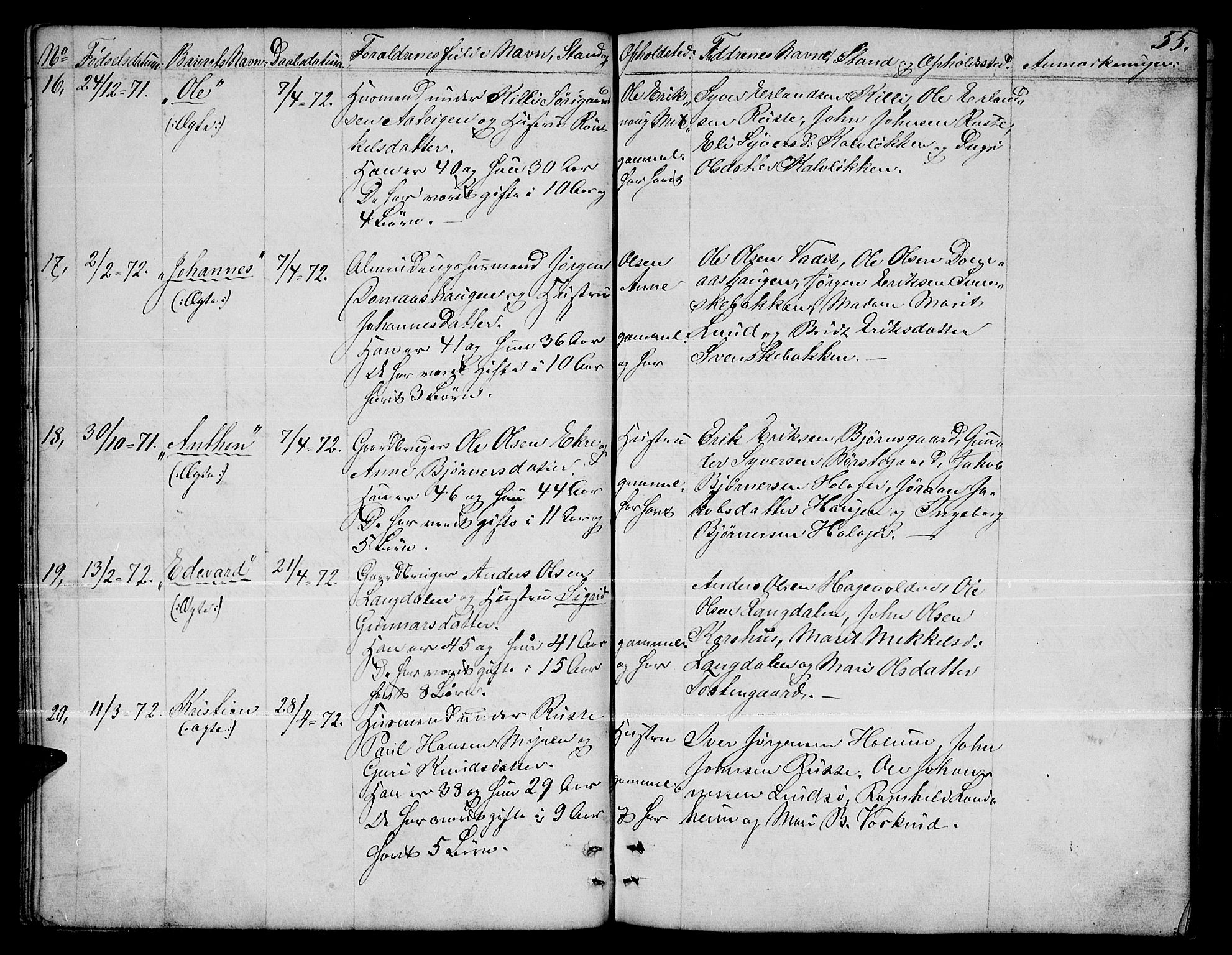 Dovre prestekontor, SAH/PREST-066/H/Ha/Hab/L0001: Parish register (copy) no. 1, 1862-1880, p. 55