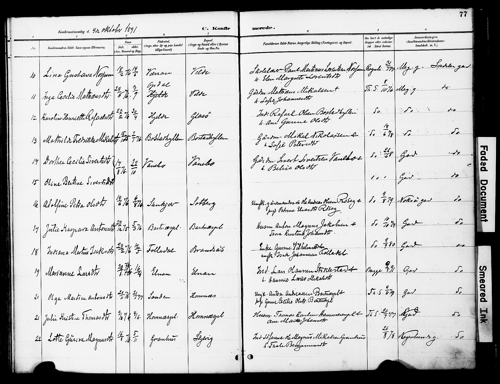 Ministerialprotokoller, klokkerbøker og fødselsregistre - Nord-Trøndelag, AV/SAT-A-1458/741/L0396: Parish register (official) no. 741A10, 1889-1901, p. 77