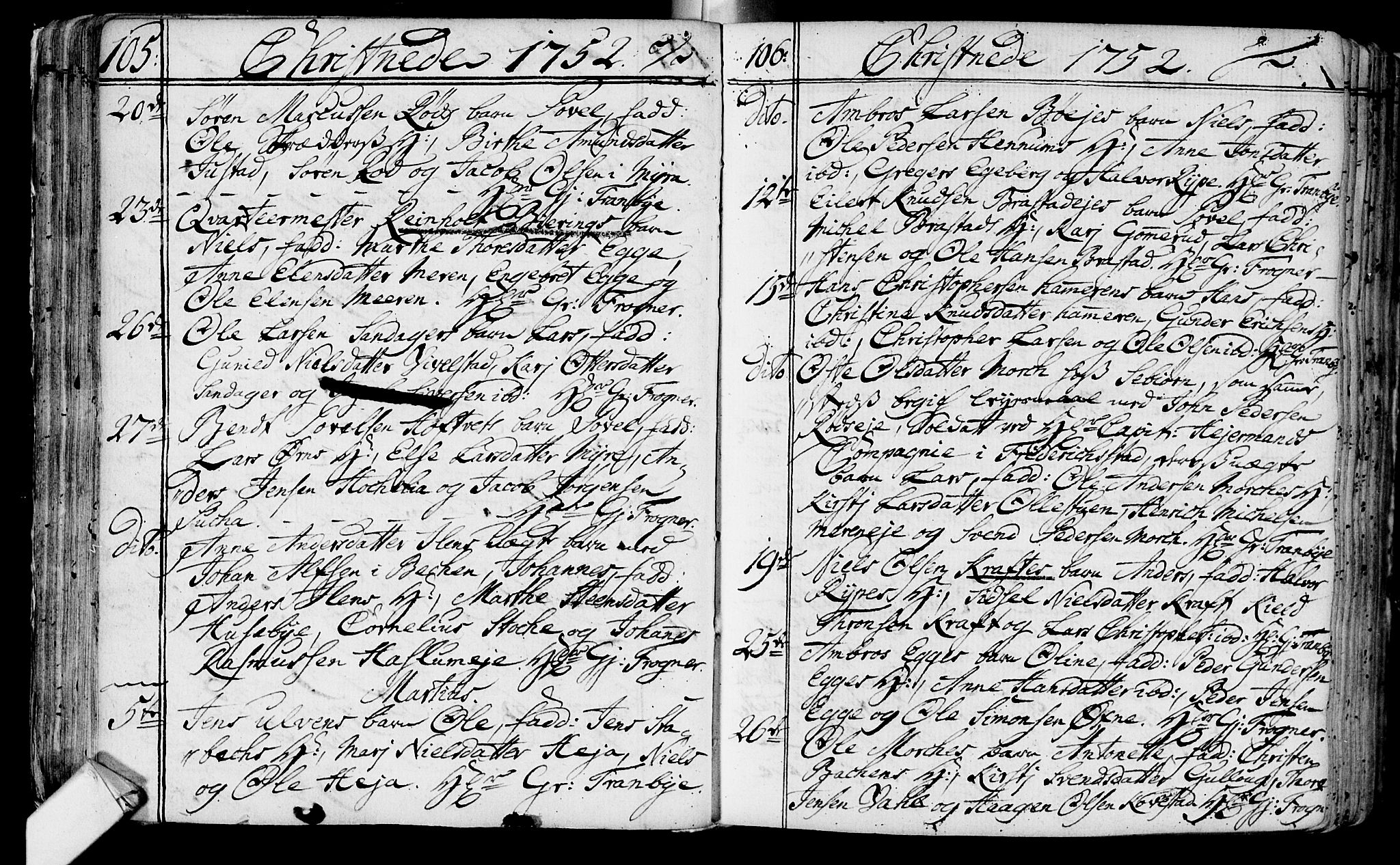 Lier kirkebøker, AV/SAKO-A-230/F/Fa/L0004: Parish register (official) no. I 4, 1749-1764, p. 105-106