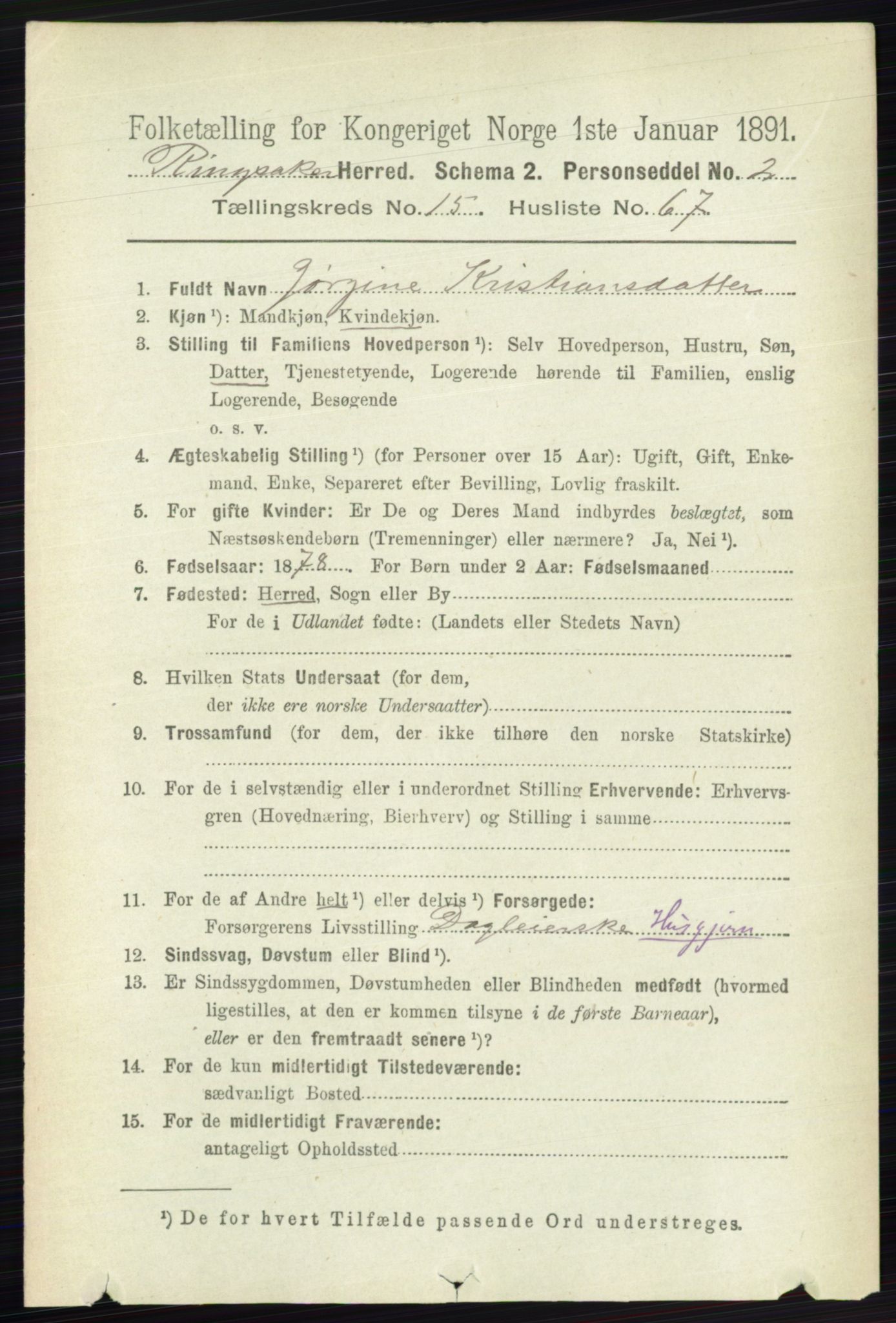 RA, 1891 census for 0412 Ringsaker, 1891, p. 8902