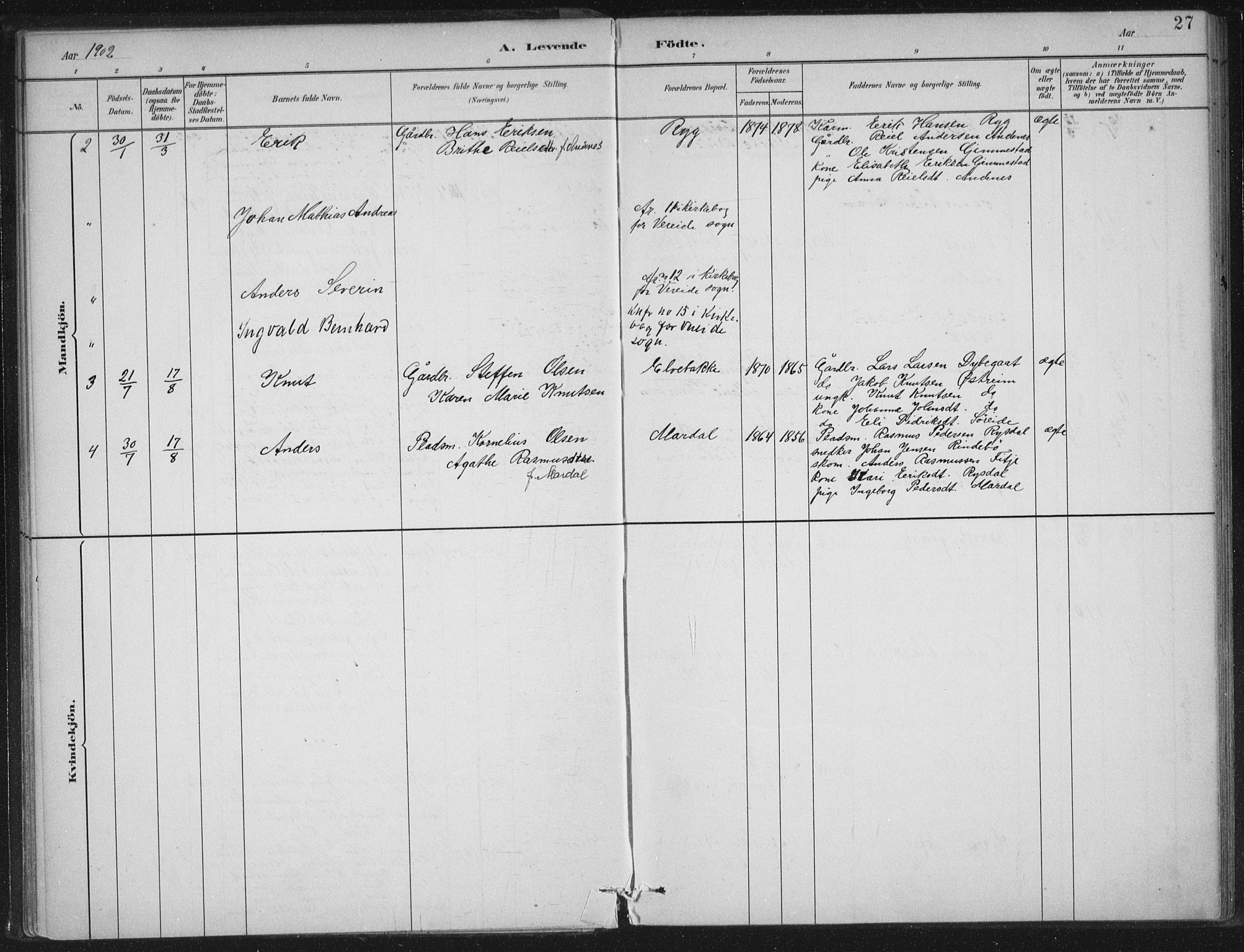 Gloppen sokneprestembete, AV/SAB-A-80101/H/Haa/Haad/L0001: Parish register (official) no. D  1, 1885-1910, p. 27