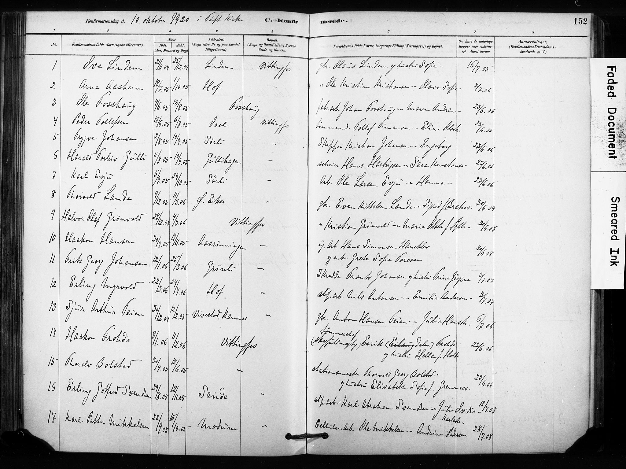 Sandsvær kirkebøker, SAKO/A-244/F/Fc/L0001: Parish register (official) no. III 1, 1878-1923, p. 152