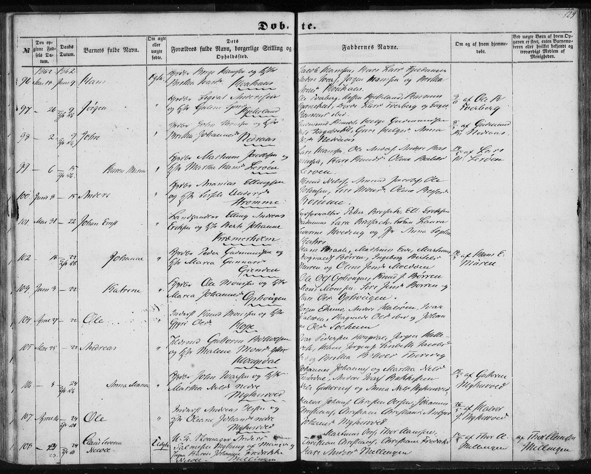 Lindås Sokneprestembete, SAB/A-76701/H/Haa: Parish register (official) no. A 11, 1854-1869, p. 129