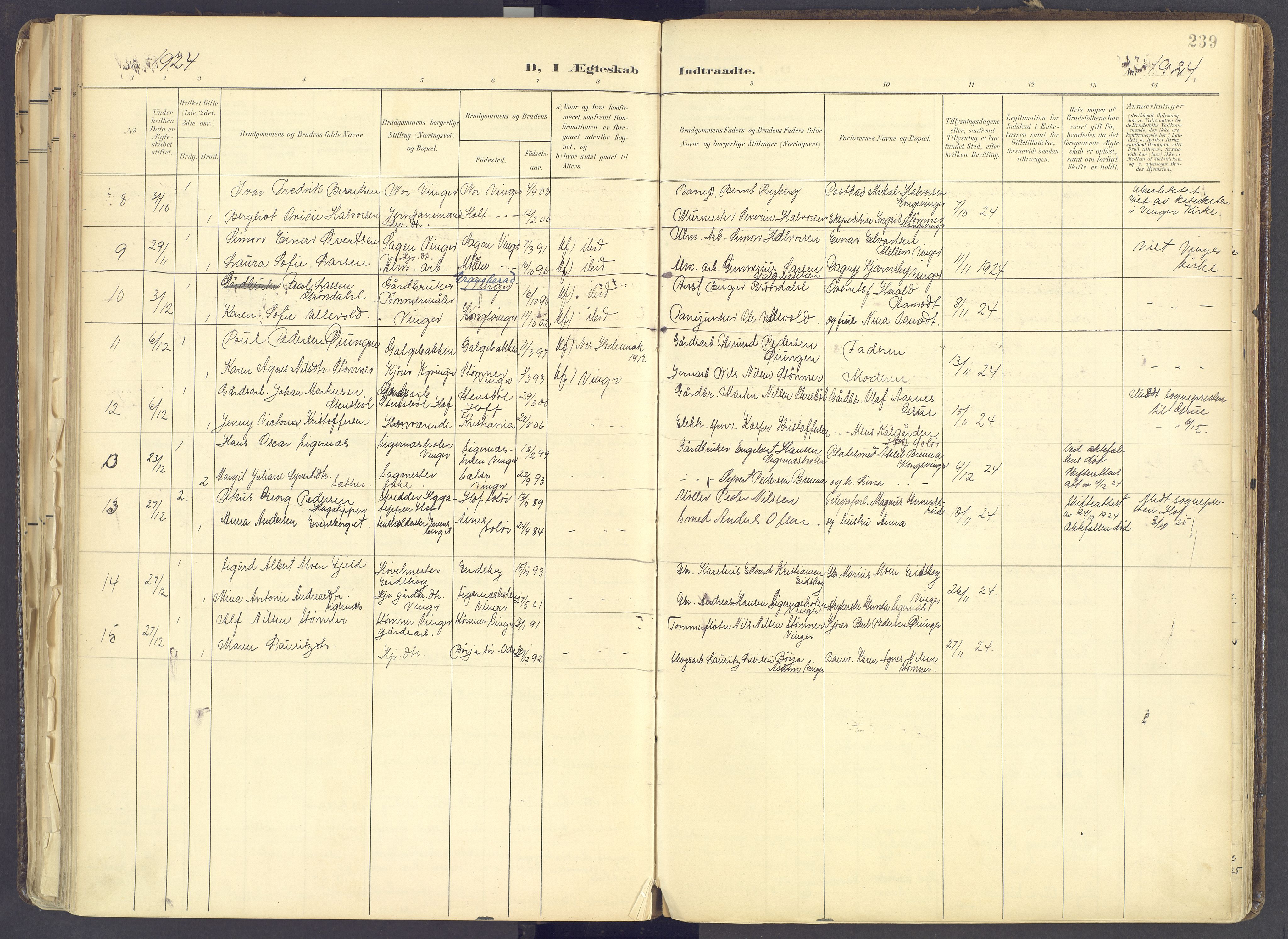 Vinger prestekontor, AV/SAH-PREST-024/H/Ha/Haa/L0017: Parish register (official) no. 17, 1901-1927, p. 239