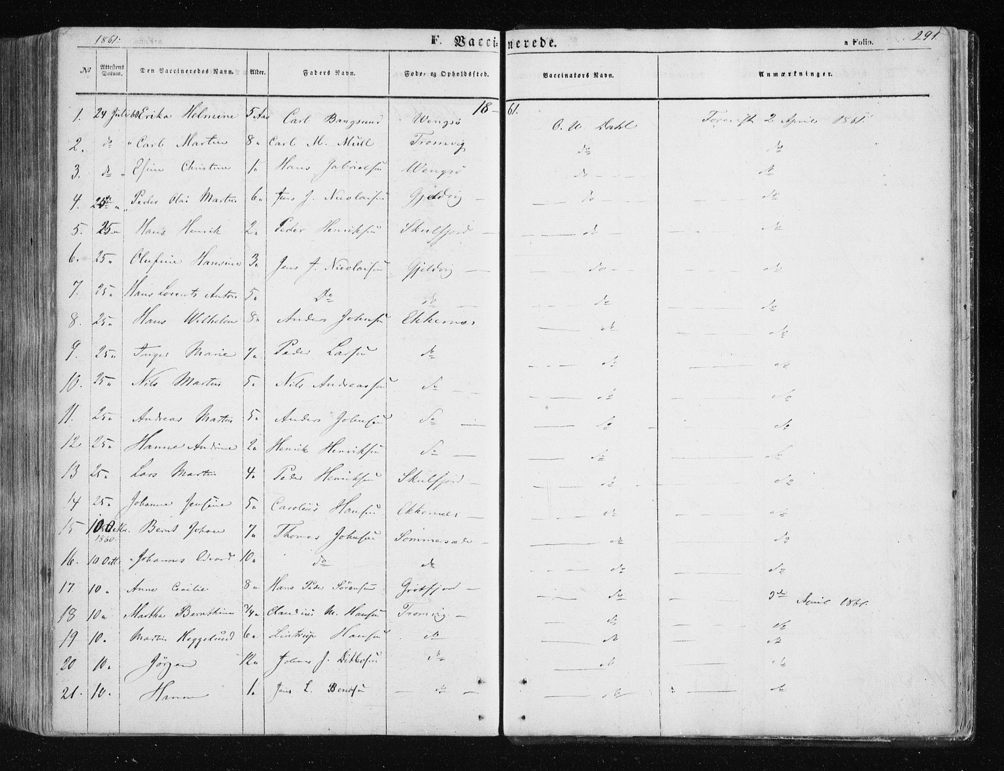 Tromsøysund sokneprestkontor, SATØ/S-1304/G/Ga/L0001kirke: Parish register (official) no. 1, 1856-1867, p. 291