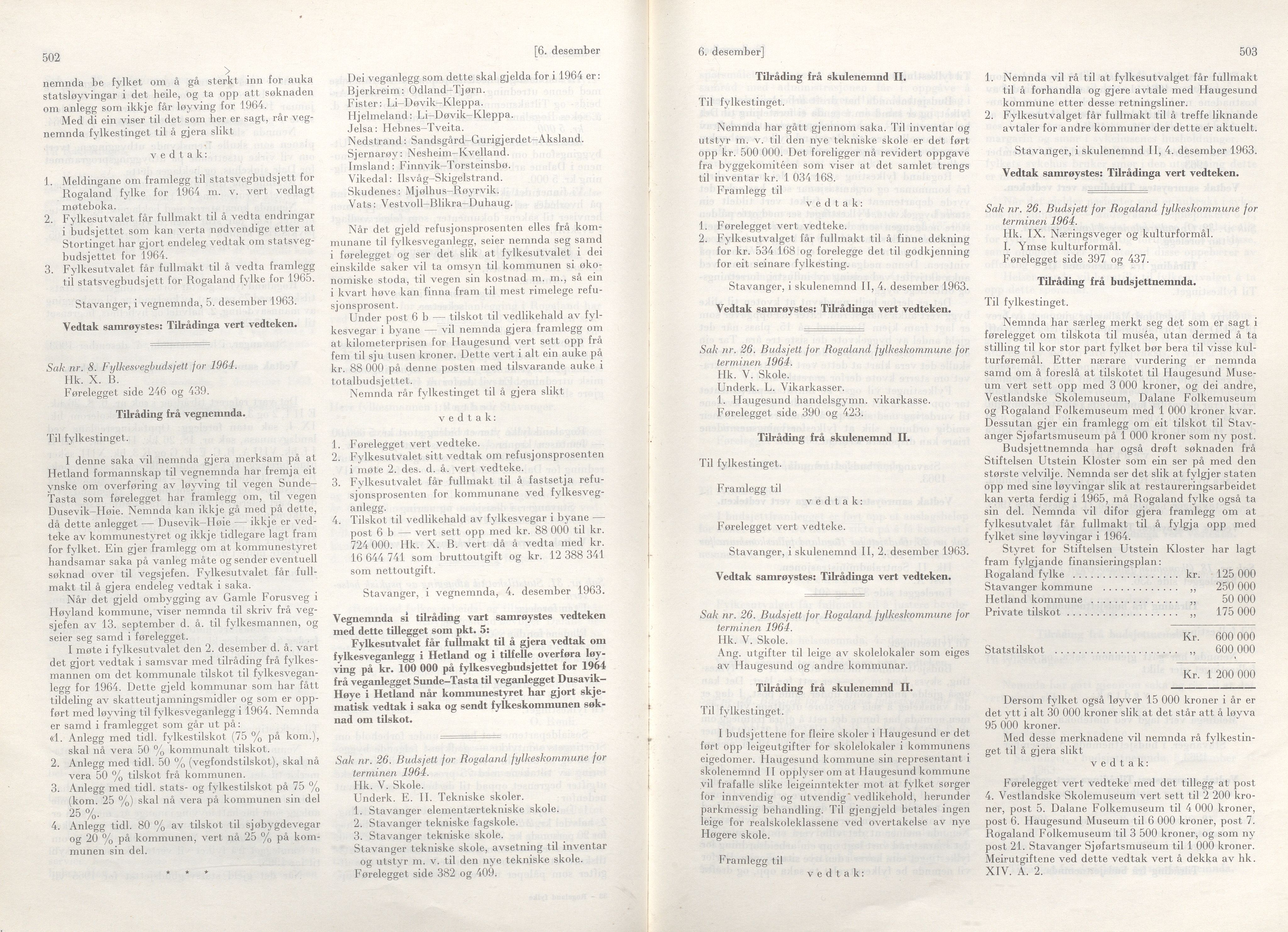 Rogaland fylkeskommune - Fylkesrådmannen , IKAR/A-900/A/Aa/Aaa/L0083: Møtebok , 1963, p. 502-503