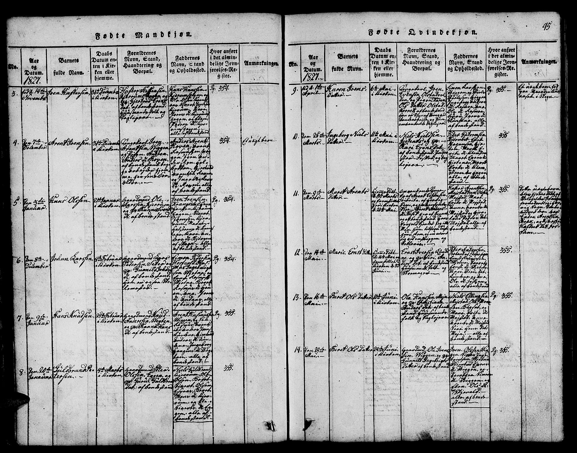 Ministerialprotokoller, klokkerbøker og fødselsregistre - Sør-Trøndelag, SAT/A-1456/665/L0776: Parish register (copy) no. 665C01, 1817-1837, p. 45
