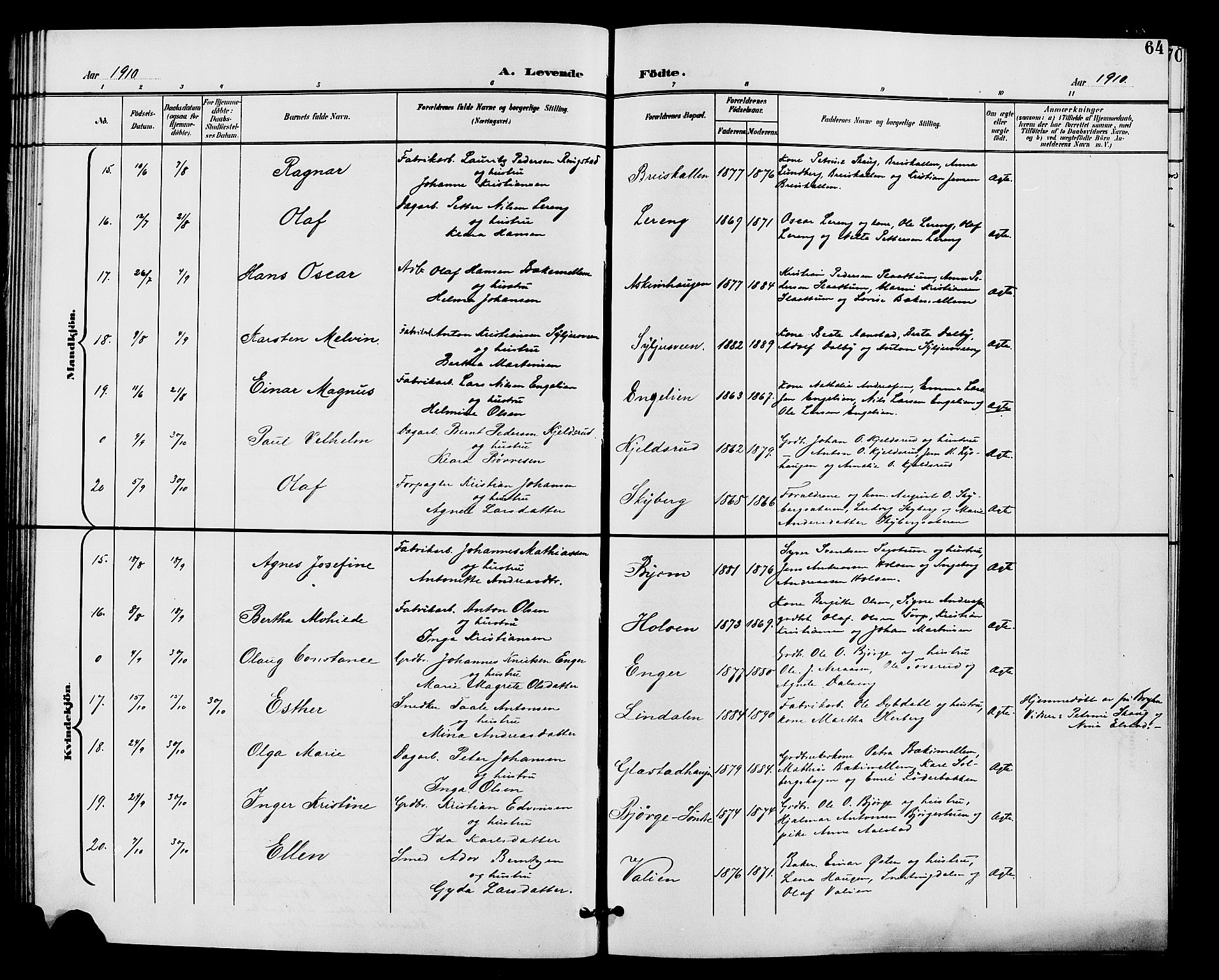 Vardal prestekontor, AV/SAH-PREST-100/H/Ha/Hab/L0011: Parish register (copy) no. 11, 1899-1913, p. 64