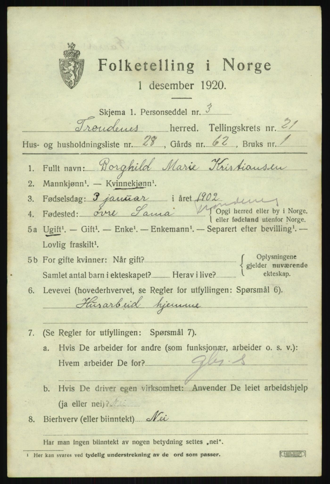 SATØ, 1920 census for Trondenes, 1920, p. 16778