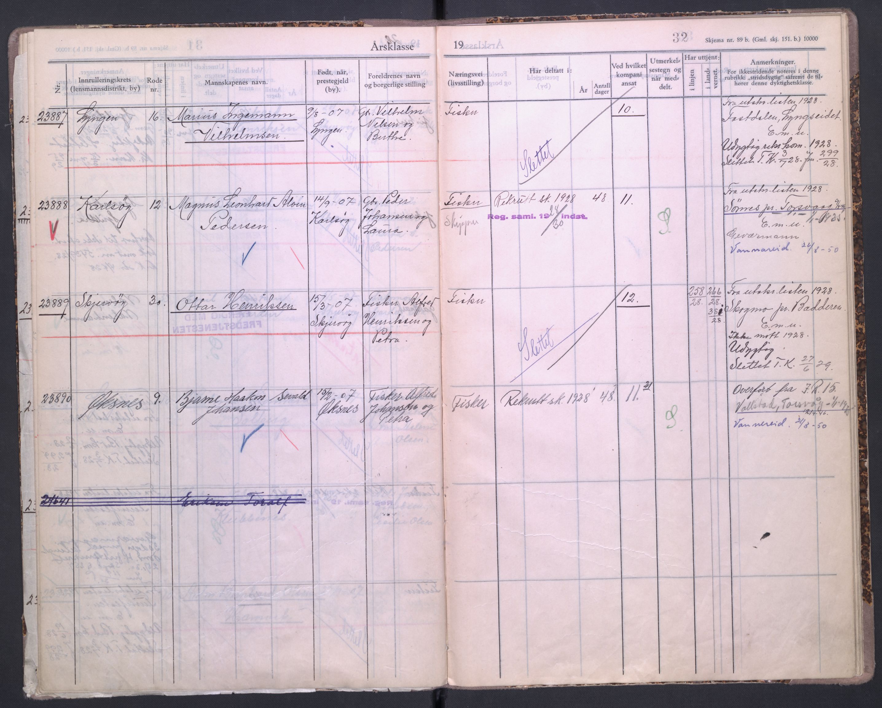 Forsvaret, Troms infanteriregiment nr. 16, AV/RA-RAFA-3146/P/Pa/L0004/0008: Ruller / Rulle for Lyngen bataljons menige mannskaper, årsklasse 1928, 1928, p. 32