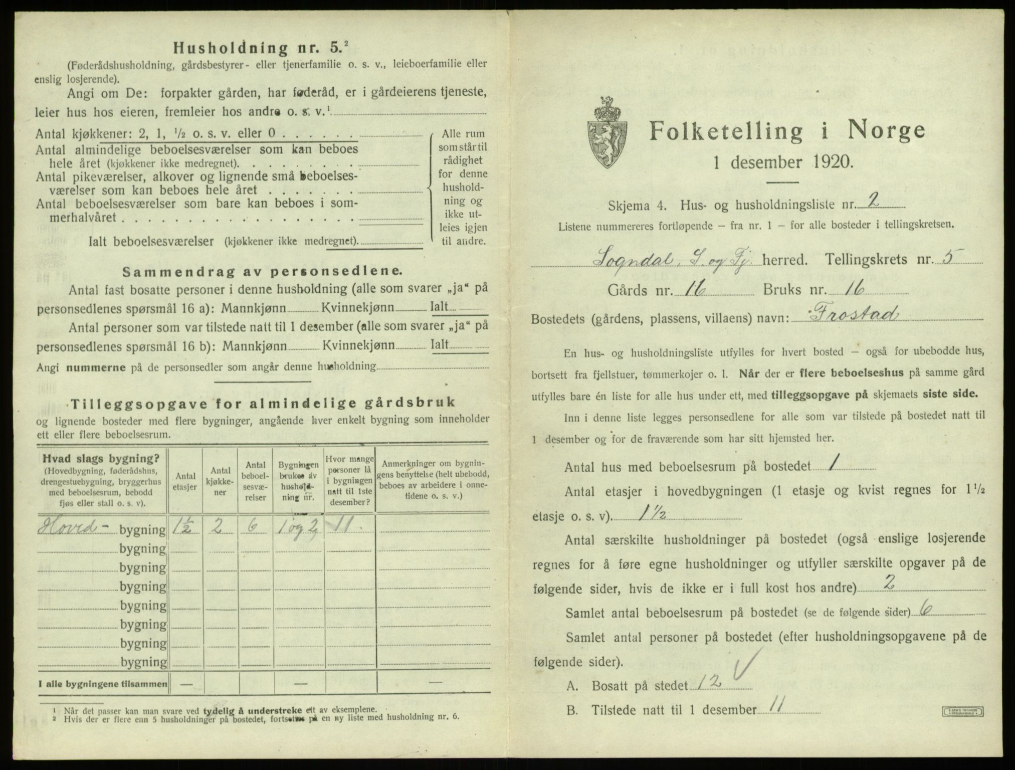 SAB, 1920 census for Sogndal, 1920, p. 269