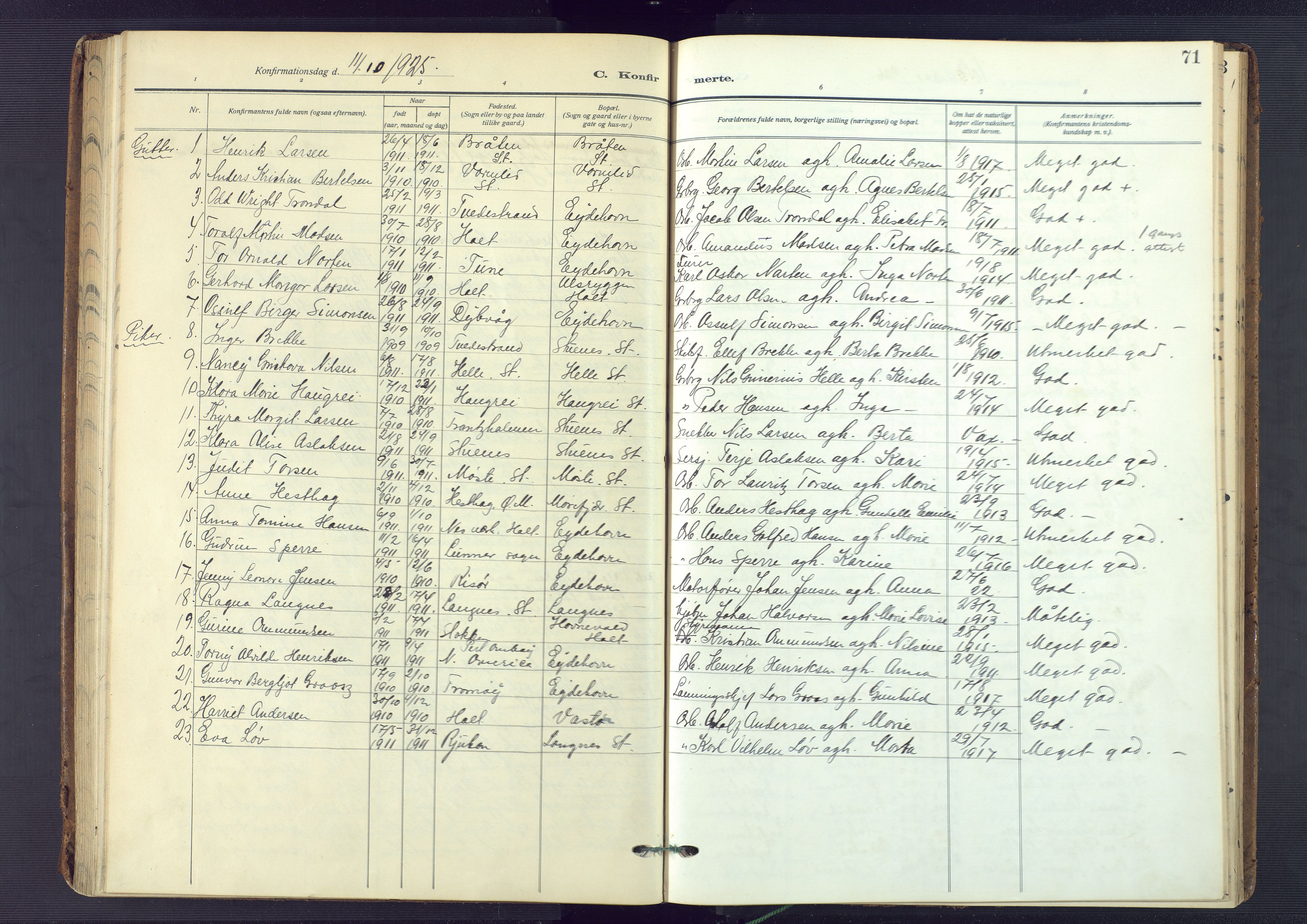 Austre Moland sokneprestkontor, AV/SAK-1111-0001/F/Fa/Fab/L0003: Parish register (official) no. A 3, 1914-1927, p. 71