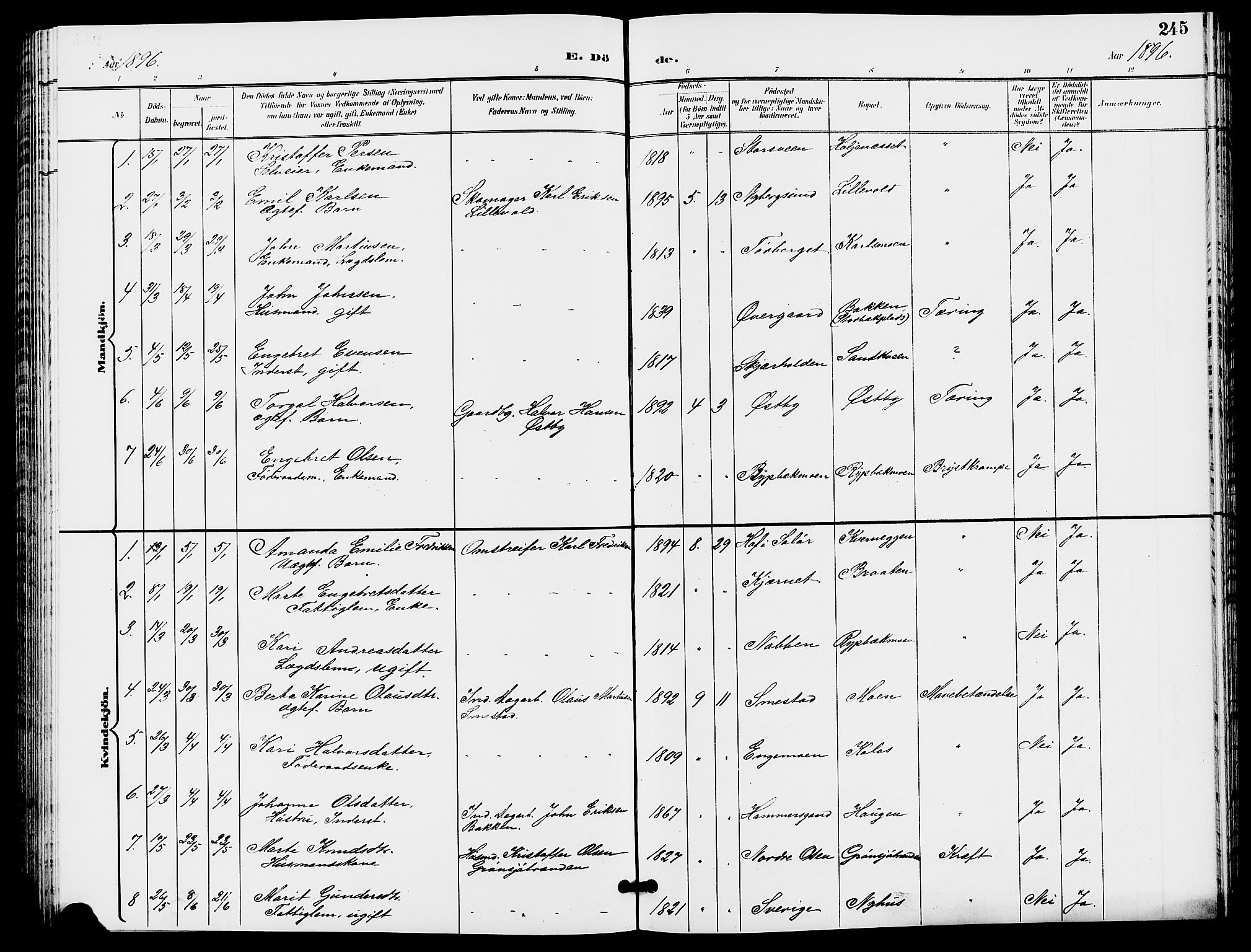 Trysil prestekontor, AV/SAH-PREST-046/H/Ha/Hab/L0006: Parish register (copy) no. 6, 1896-1912, p. 245