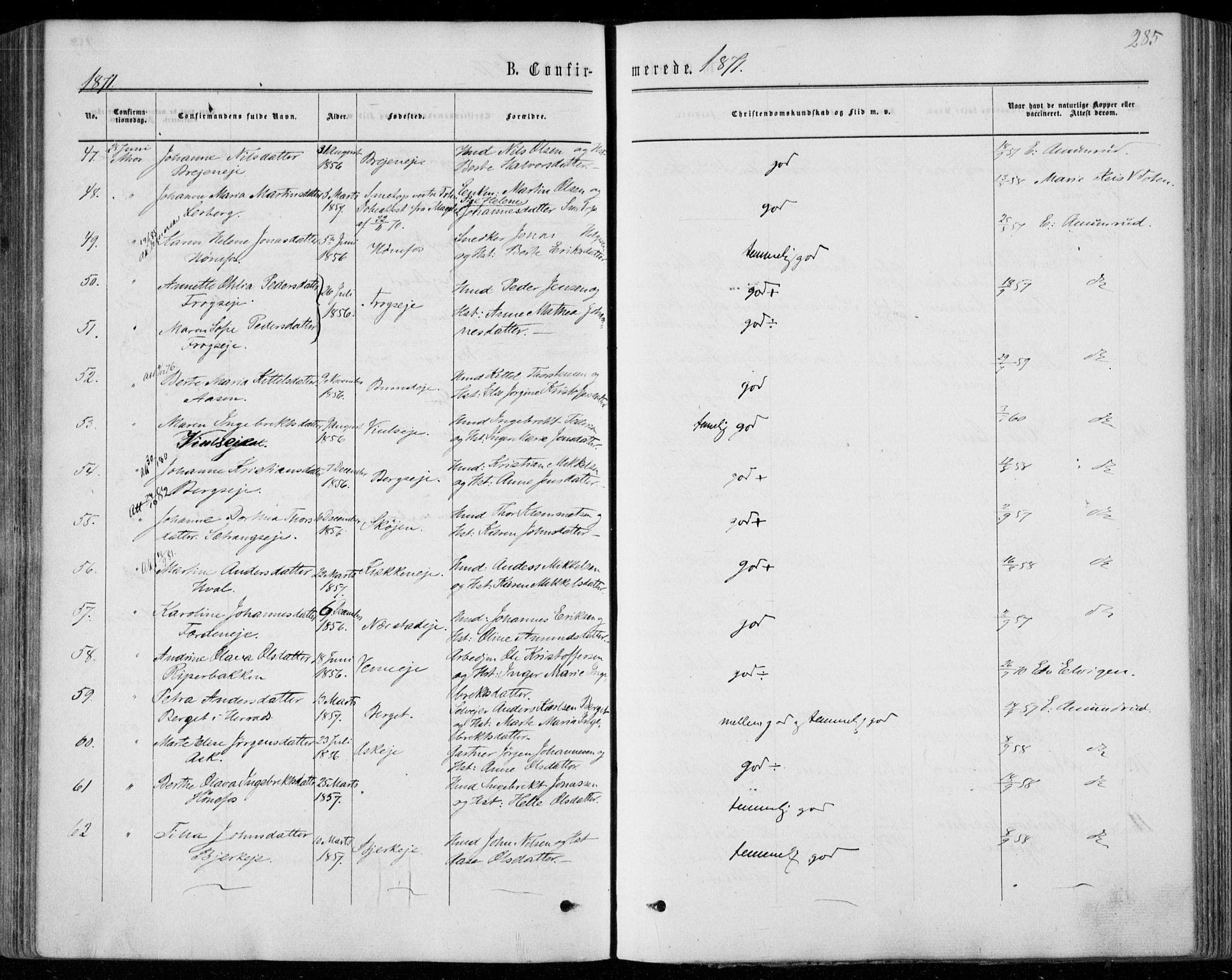 Norderhov kirkebøker, AV/SAKO-A-237/F/Fa/L0013: Parish register (official) no. 13, 1866-1874, p. 285